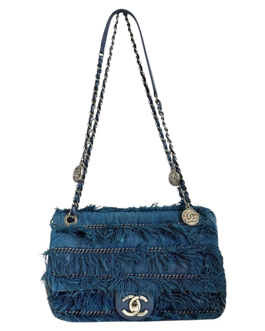 Chanel Vintage 2015 Paris-Dubai Blue Fringe Shoulder Flap Bag