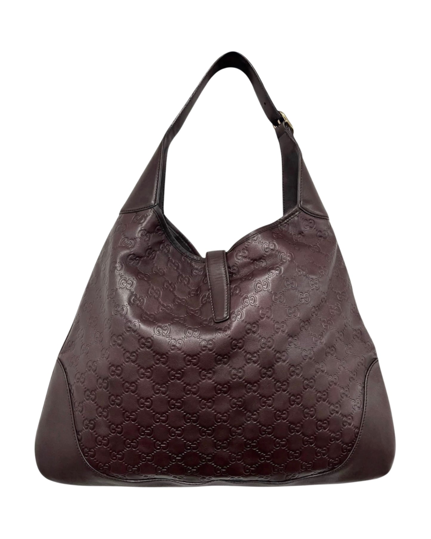 Gucci Vintage Dark Brown GG Monogram Embossed Lambskin Leather XL Jackie O Hobo Shoulder Bag