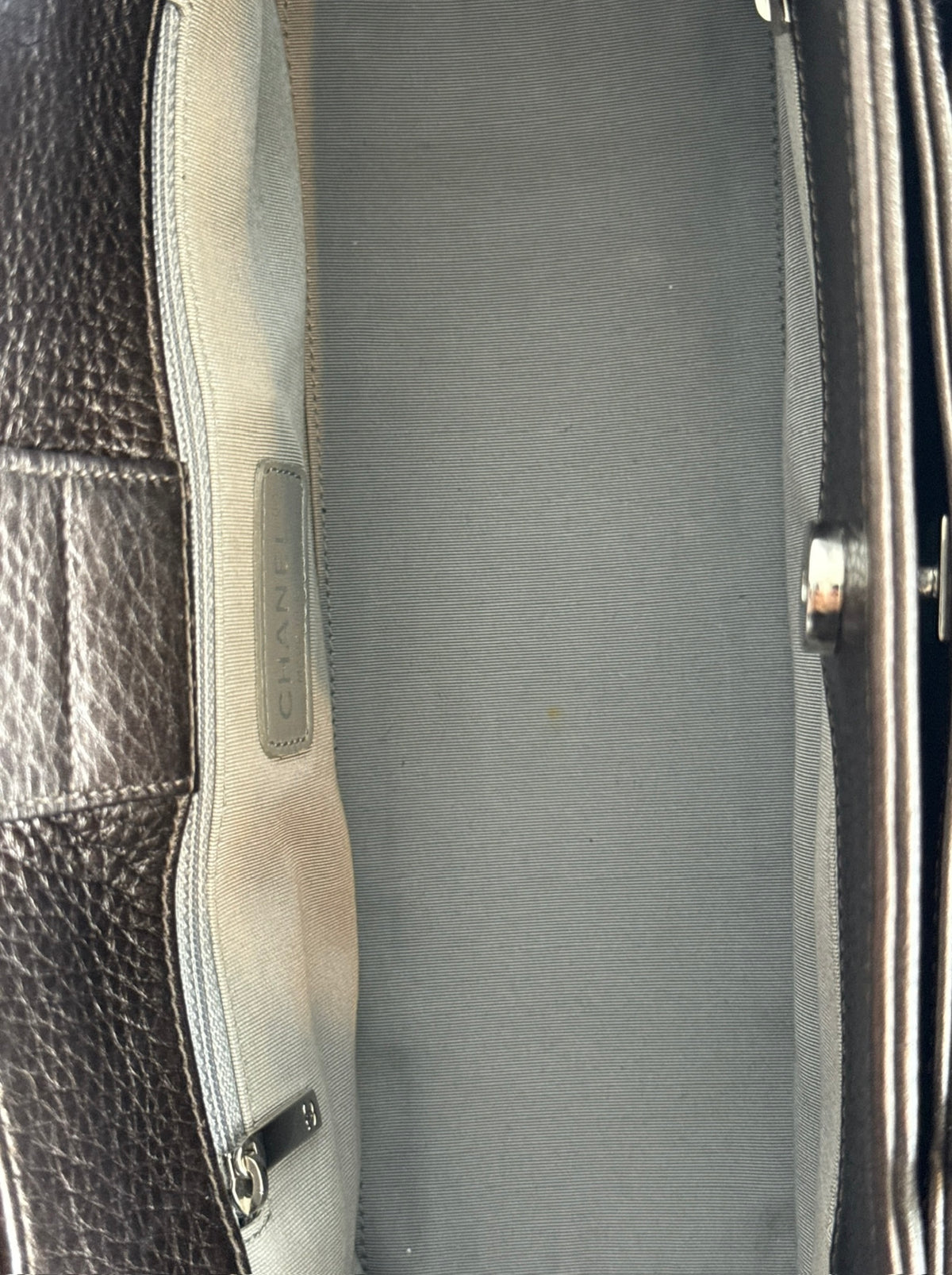 Chanel 2014 Metallic Pewter Brown Deerskin Leather Small Cerf Executive Shoulder Tote Bag with SHW
