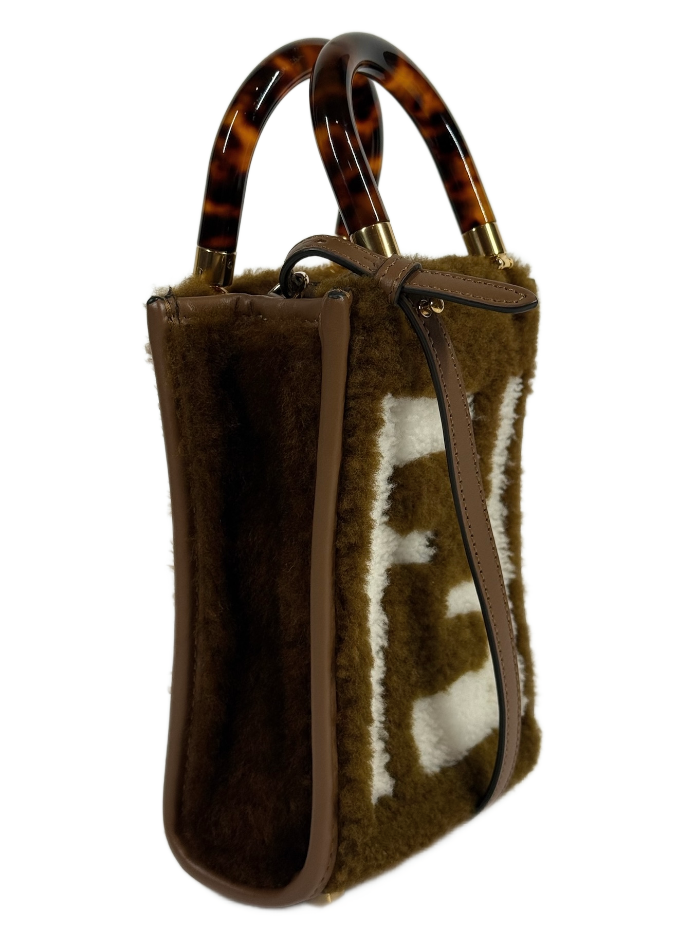 Fendi Brown Sherpa Mini Sunshine Shopper Tote 2-Way Bag