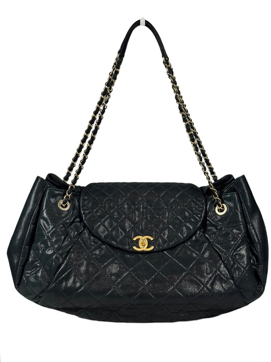 Chanel 2011 Iridescent Turquoise Crinkled Calfskin Quilted Accordion Shoulder Tote Bag