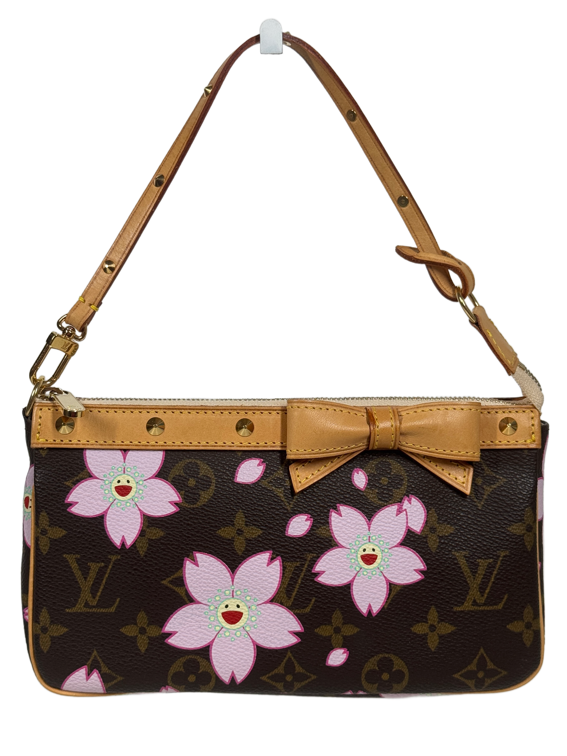 Louis Vuitton Vintage 2003 Takashi Murakami Brown Cherry Blossom Monogram Pochette Accessoires