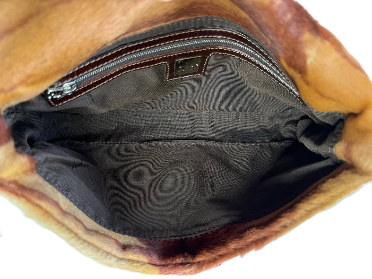 Fendi Vintage Brown Beige Giraffe Print Pony Hair Shoulder Baguette Bag