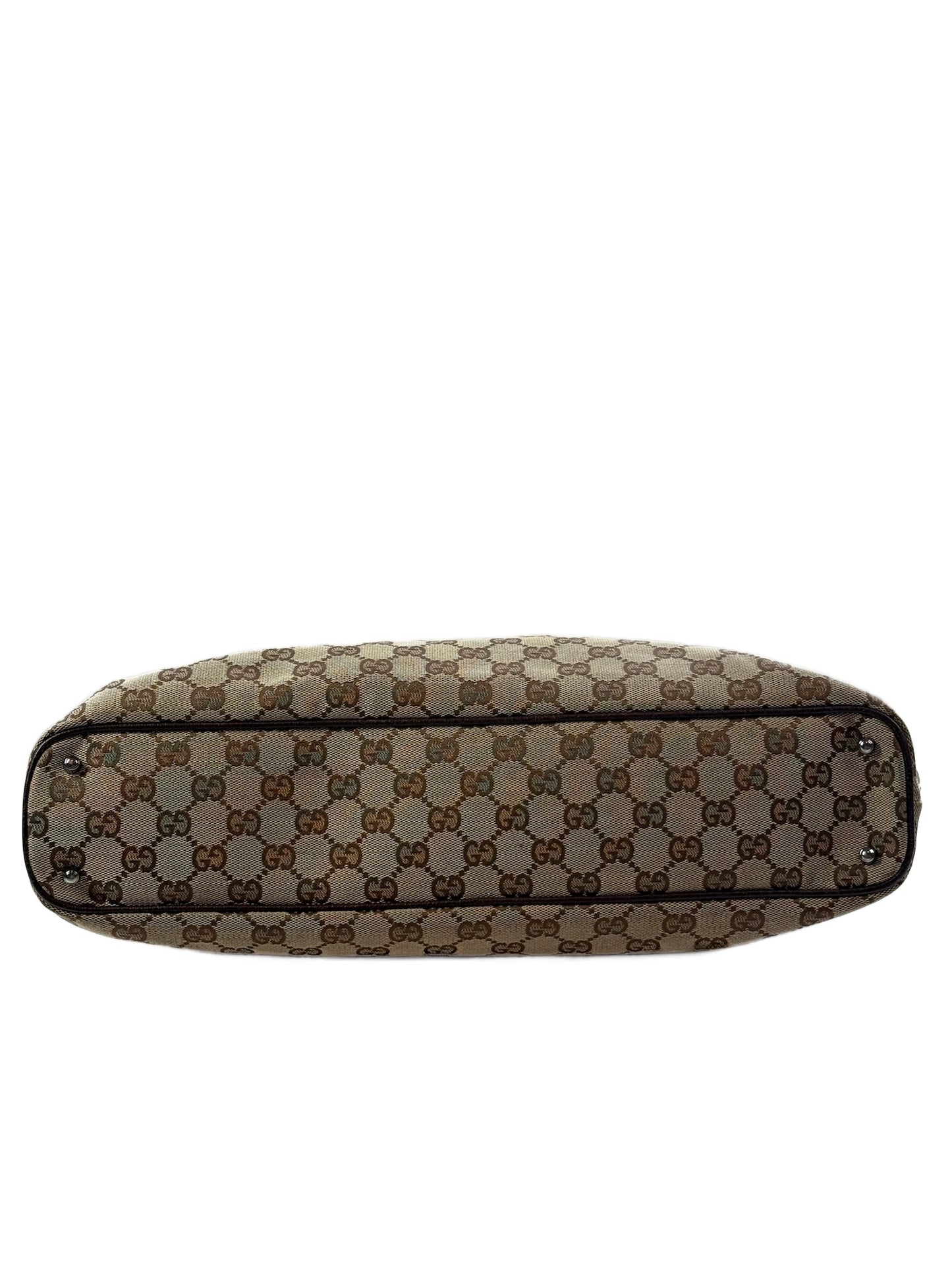 Gucci Vintage Brown GG Monogram Brown Leather Trim Top Large Shoulder Tote Bag