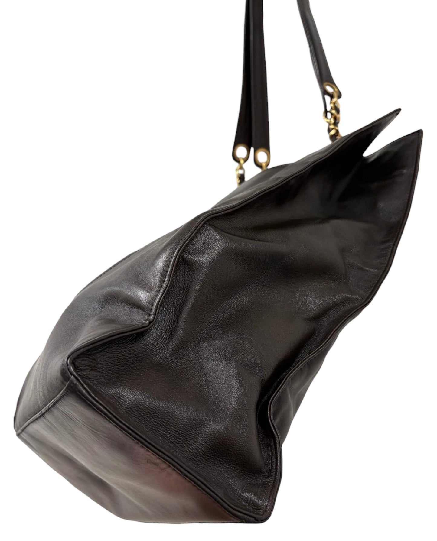 Chanel Vintage 90s Dark Brown Lambskin Timeless CC Large Shoulder Drop Chain Tote Bag