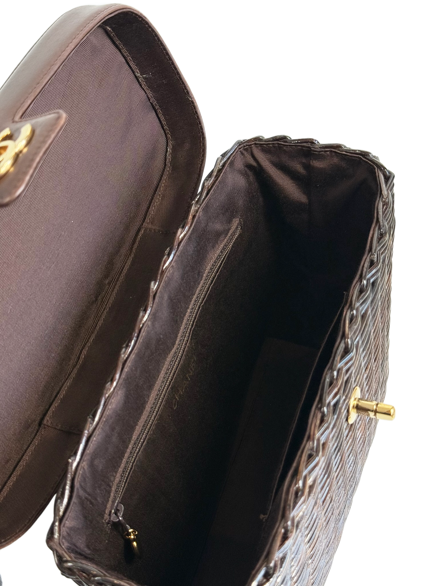 Chanel Vintage 1999 Dark Brown Wicker Rattan Picnic Basket Lambskin Trim Top Handle Shoulder Bag w 24K GPHW