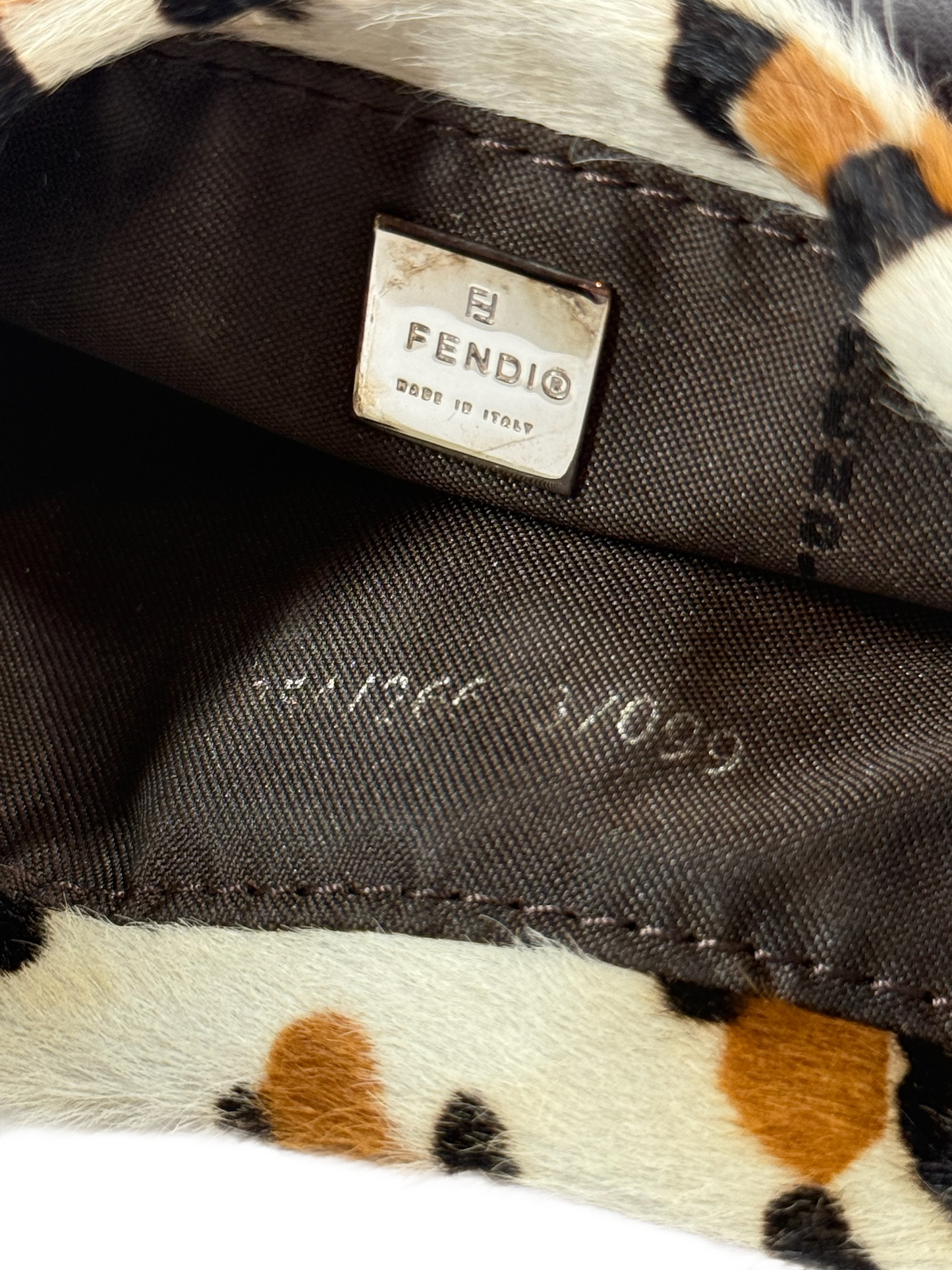 Fendi Vintage White Leopard Print Pony Hair Mini Croissant Baguette