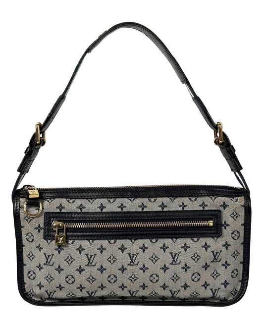 Louis Vuitton Vintage 2004 Navy Blue Mini Lin Monogram Kathleen Pochette Shoulder Bag