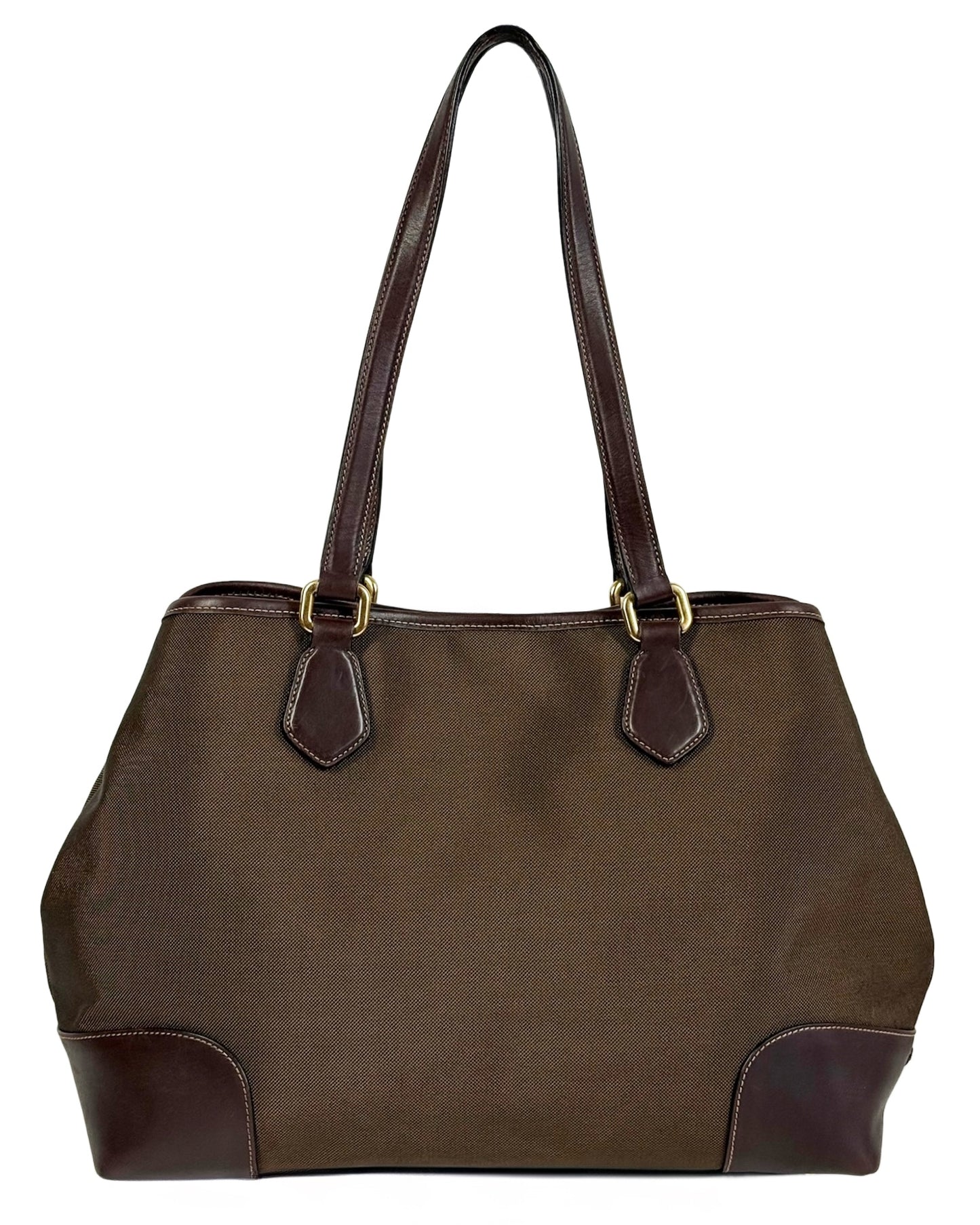 Prada Vintage Brown Jacquard Canapa Canvas Medium Shoulder Tote Bag