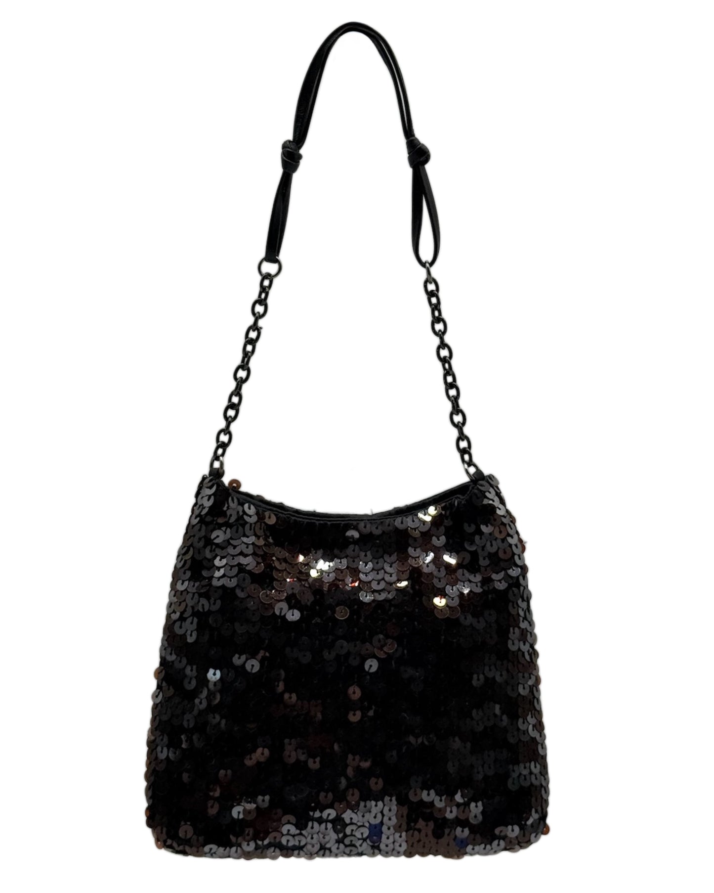Prada Vintage Metallic Black Satin Sequin Micro Cleo Evening Mini Bag