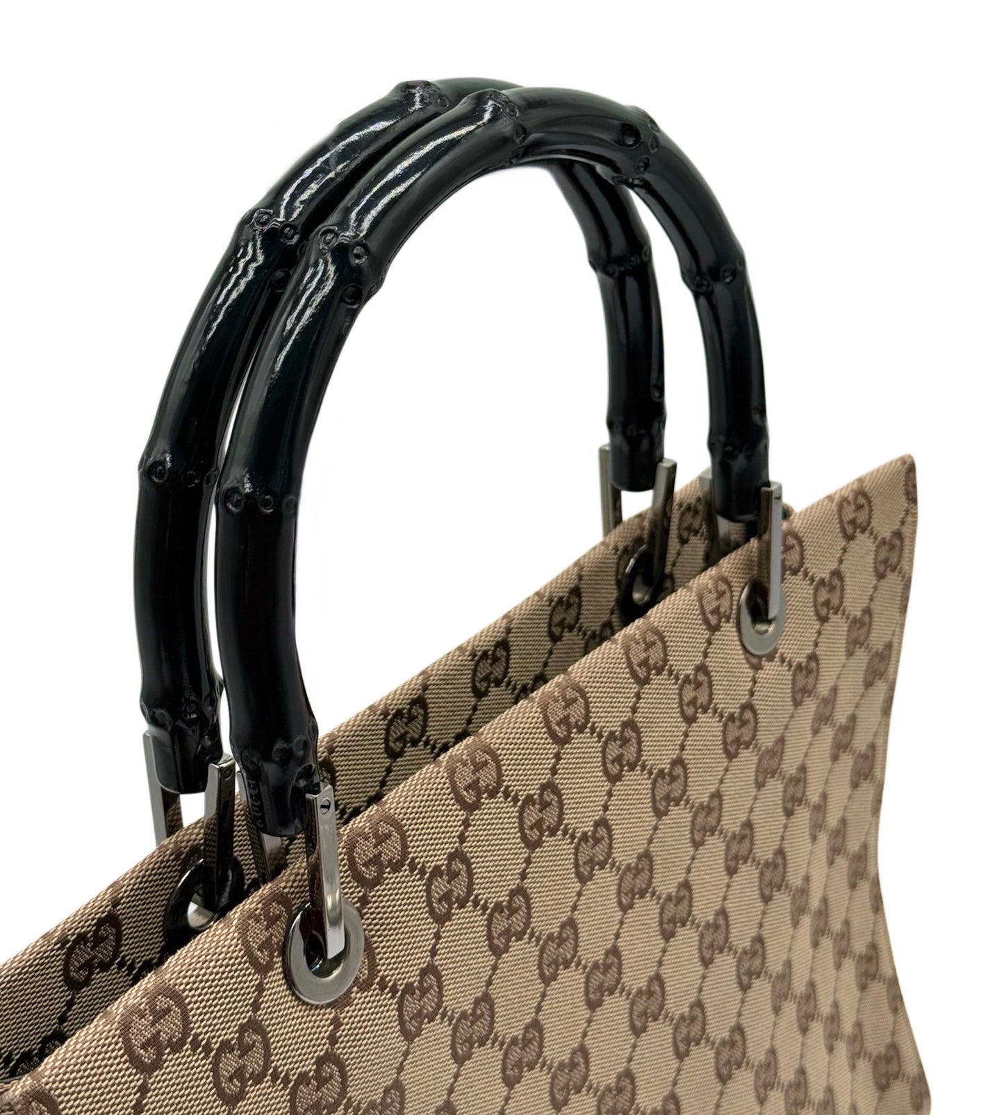 Gucci Vintage Brown GG Monogram Square Bamboo Top Handle Bag