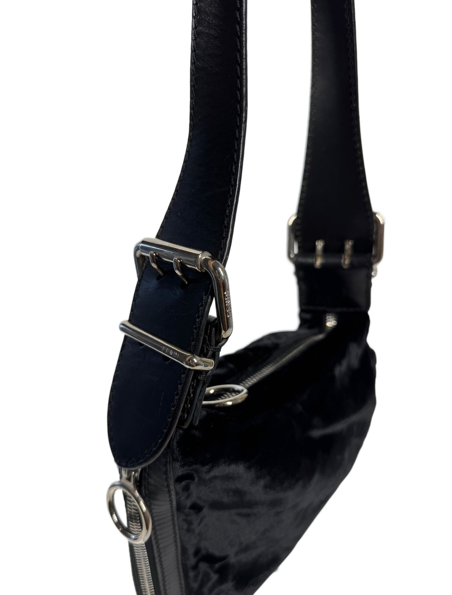 Fendi Vintage Black Velvet Velour Asymmetrical Shoulder Bag