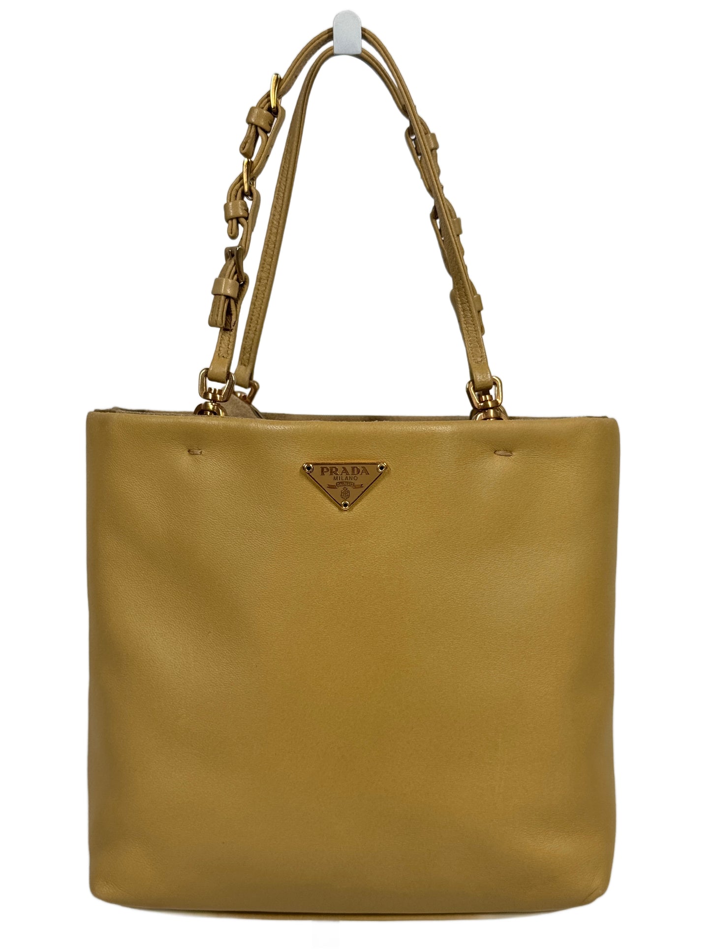 Prada Vintage Beige Lambskin Leather Mini Top Handle Tote Bag