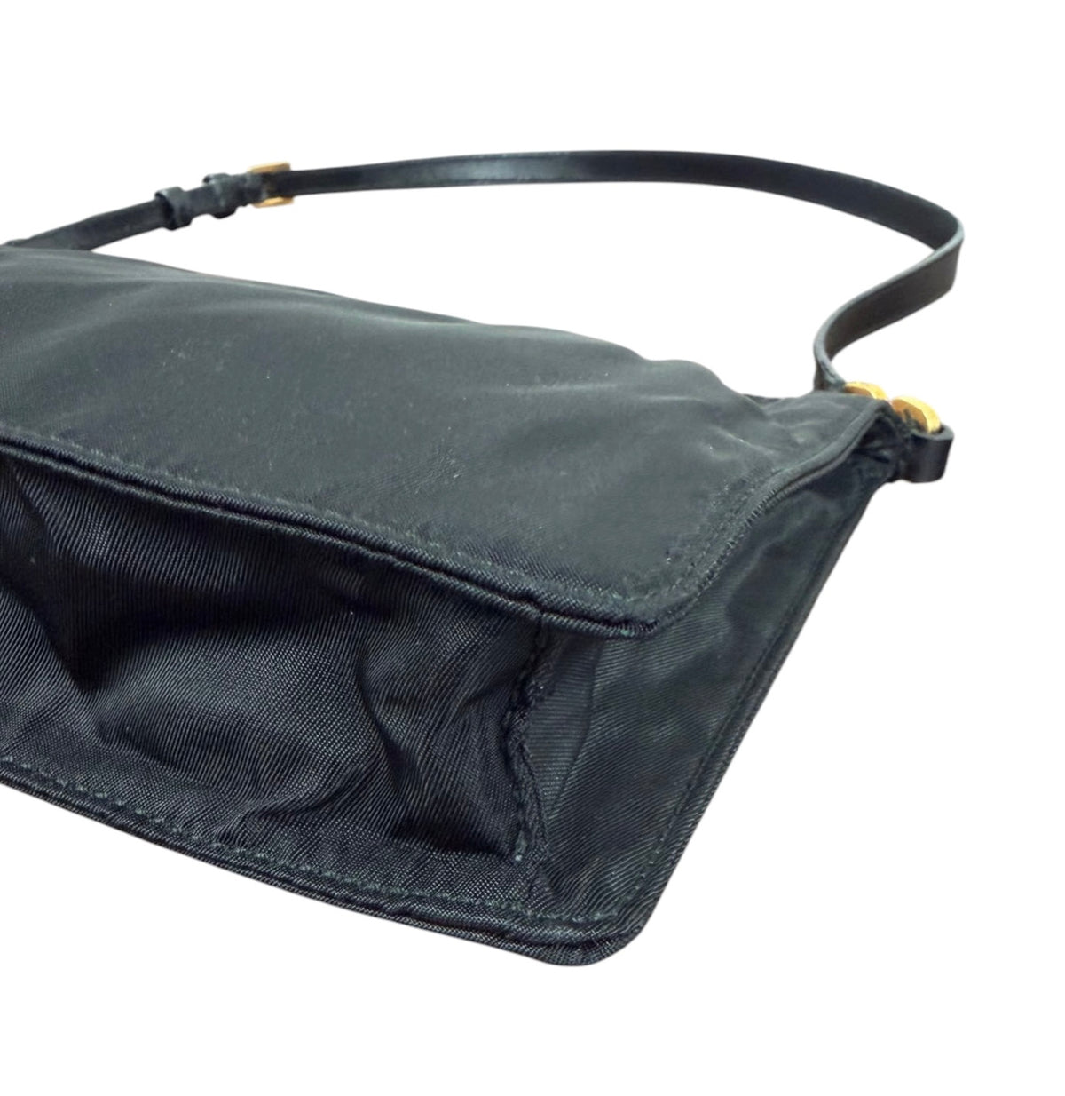 Prada Vintage Black Nylon Rectangular Small Shoulder Pochette Bag with Buckle GHW