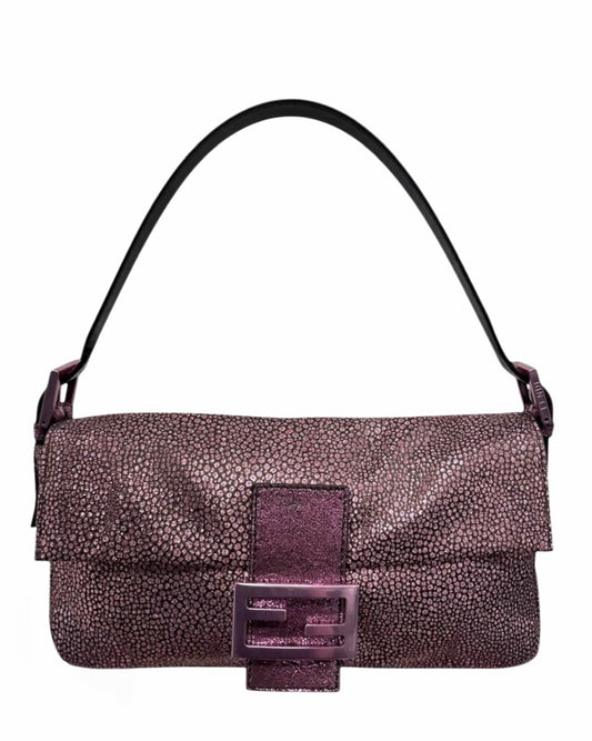 Fendi Vintage Metallic Purple Spotted Stingray Leather Shoulder Baguette Bag