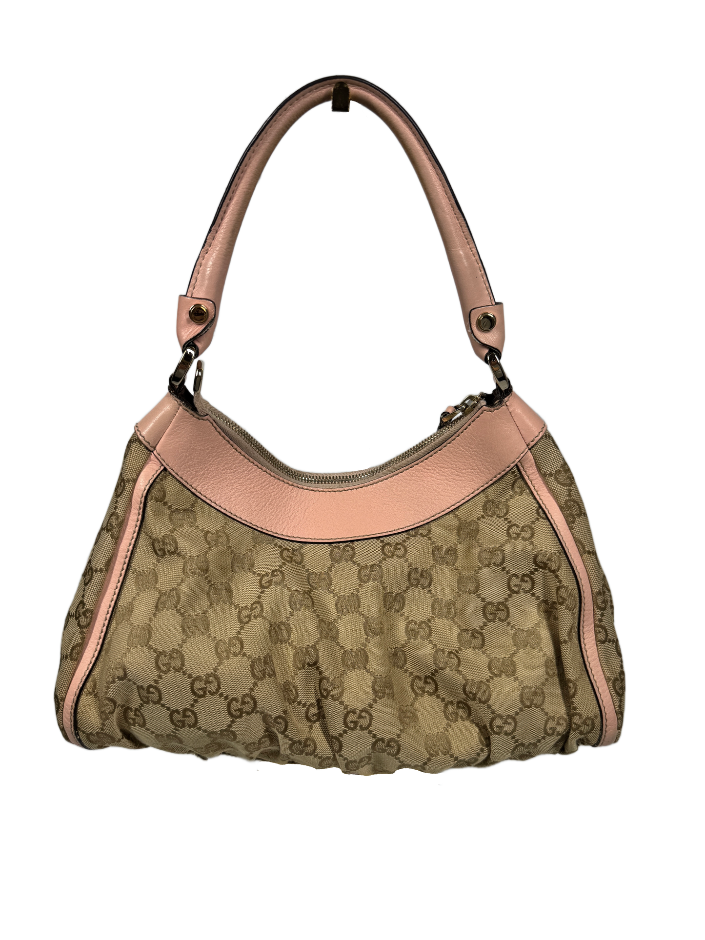 Gucci Small Brown GG Monogram with Pink Leather Abbey Hobo Shoulder Bag