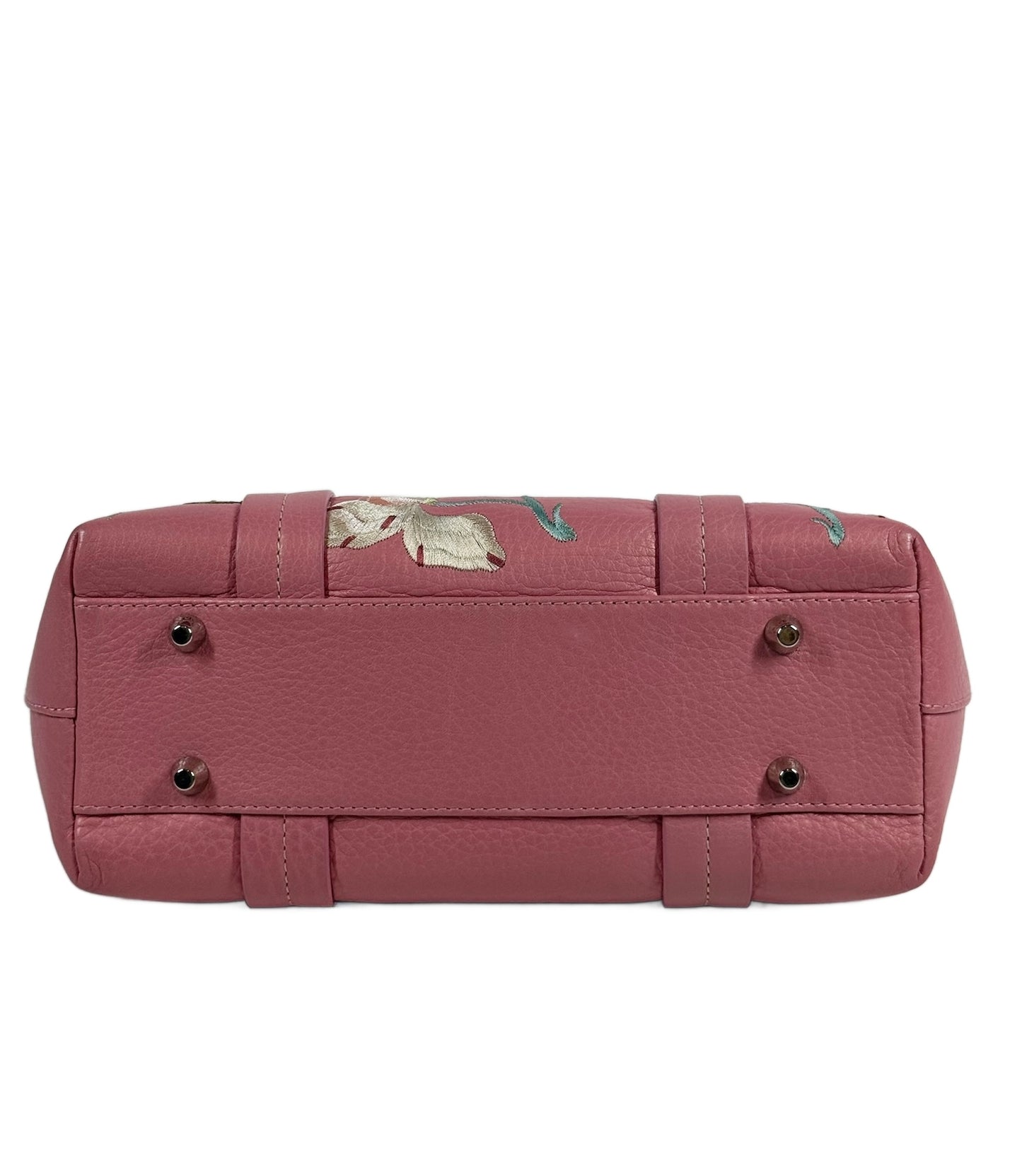 Dior Vintage 2005 Pink Embroidered Floral Leather Small Top Handle Tote Bag