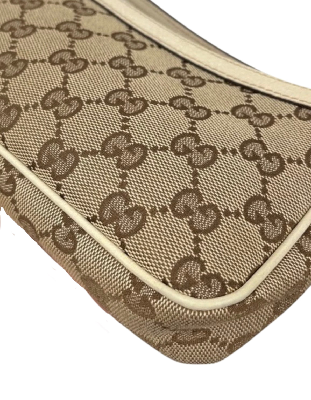Gucci Vintage Brown GG Monogram Ivory Leather Trim Mini Charmy Shoulder Pochette Bag