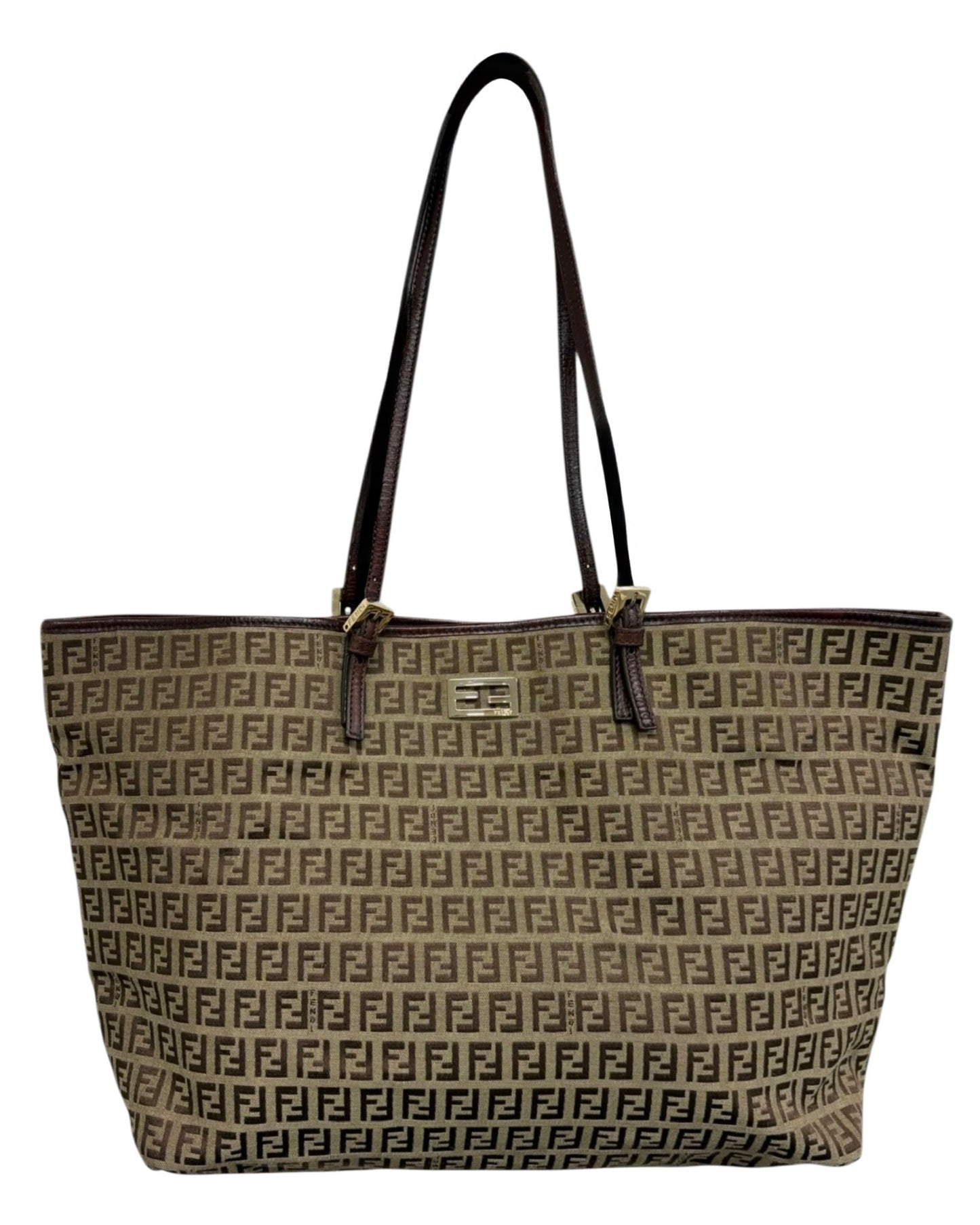 Fendi Vintage Light Brown Zucchino Zucca Monogram Large Shoulder Tote Bag 