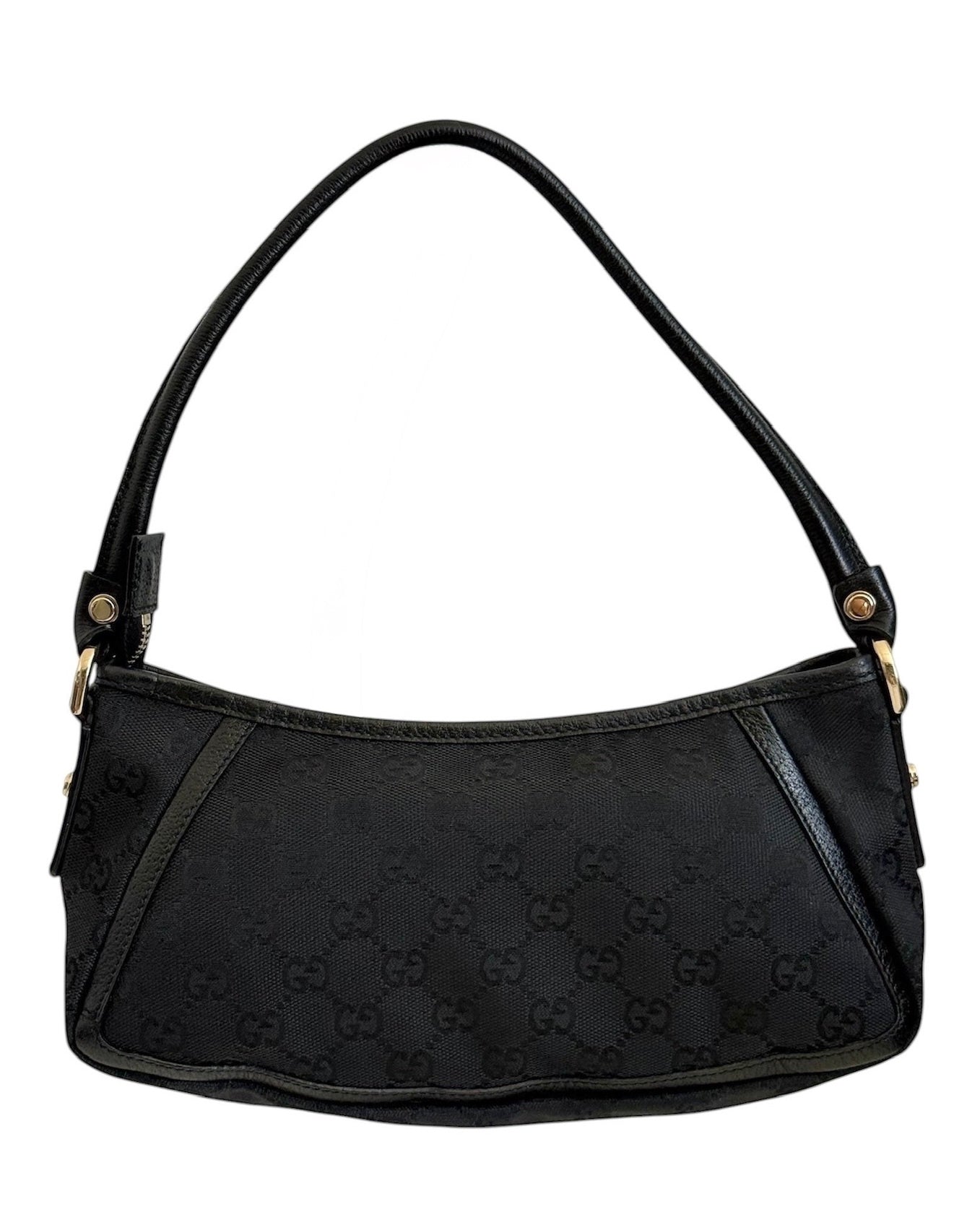 Gucci Vintage Black GG Monogram Canvas Round D Ring Abbey Pochette Bag 