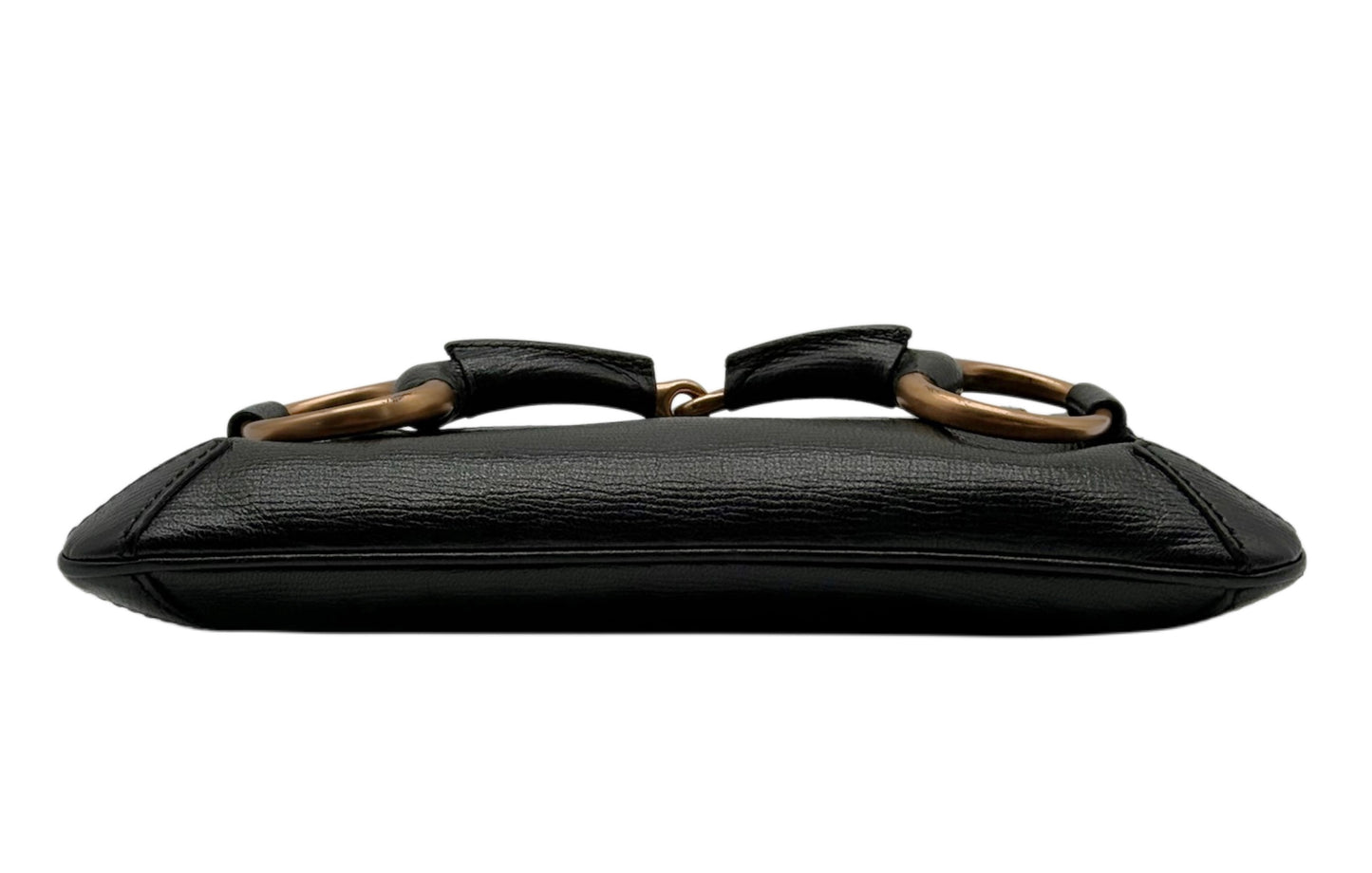 Gucci Vintage Black Leather Small Horsebit Shoulder Clutch Bag