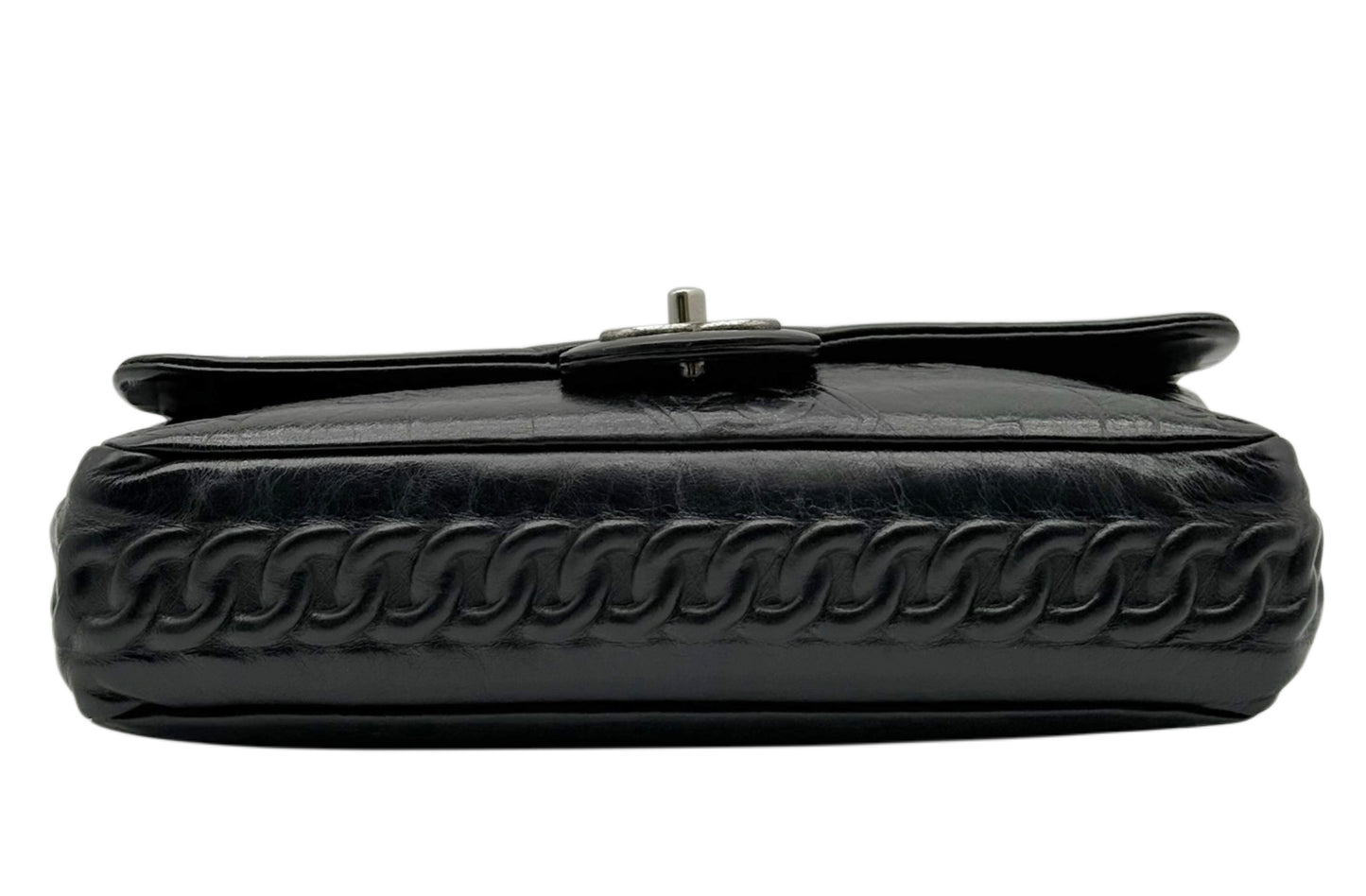 Chanel 2014 Black Calfskin Embossed Precious Symbols Medium Classic Flap with Ruthenium Hardware