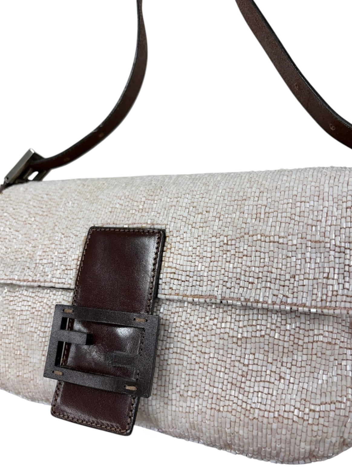 Fendi Vintage Light Pink Beaded Shoulder Baguette Bag 
