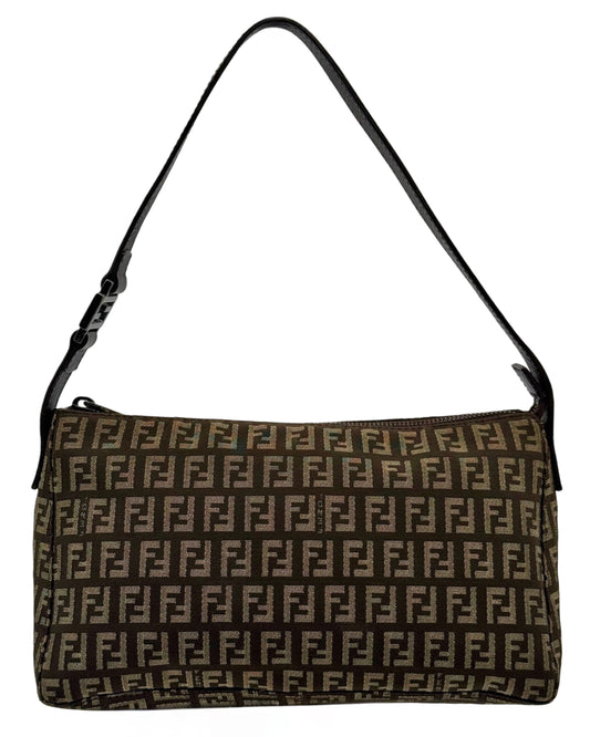 Fendi Vintage Dark Brown Zucca Zucchino Monogram Medium Shoulder Pochette Bag
