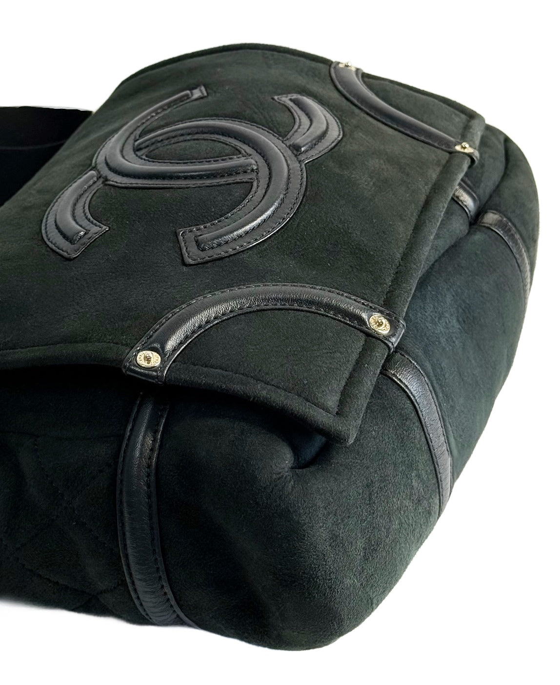 Chanel Vintage Black Micro Suede Shearling Trim CC Logo Small Shoulder Messenger Bag