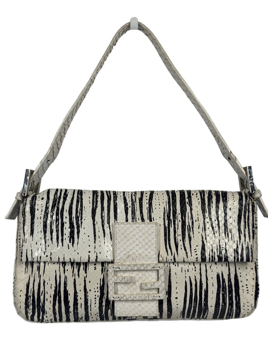 Fendi Vintage White & Black Zebra Print Snakeskin Baguette Shoulder Bag
