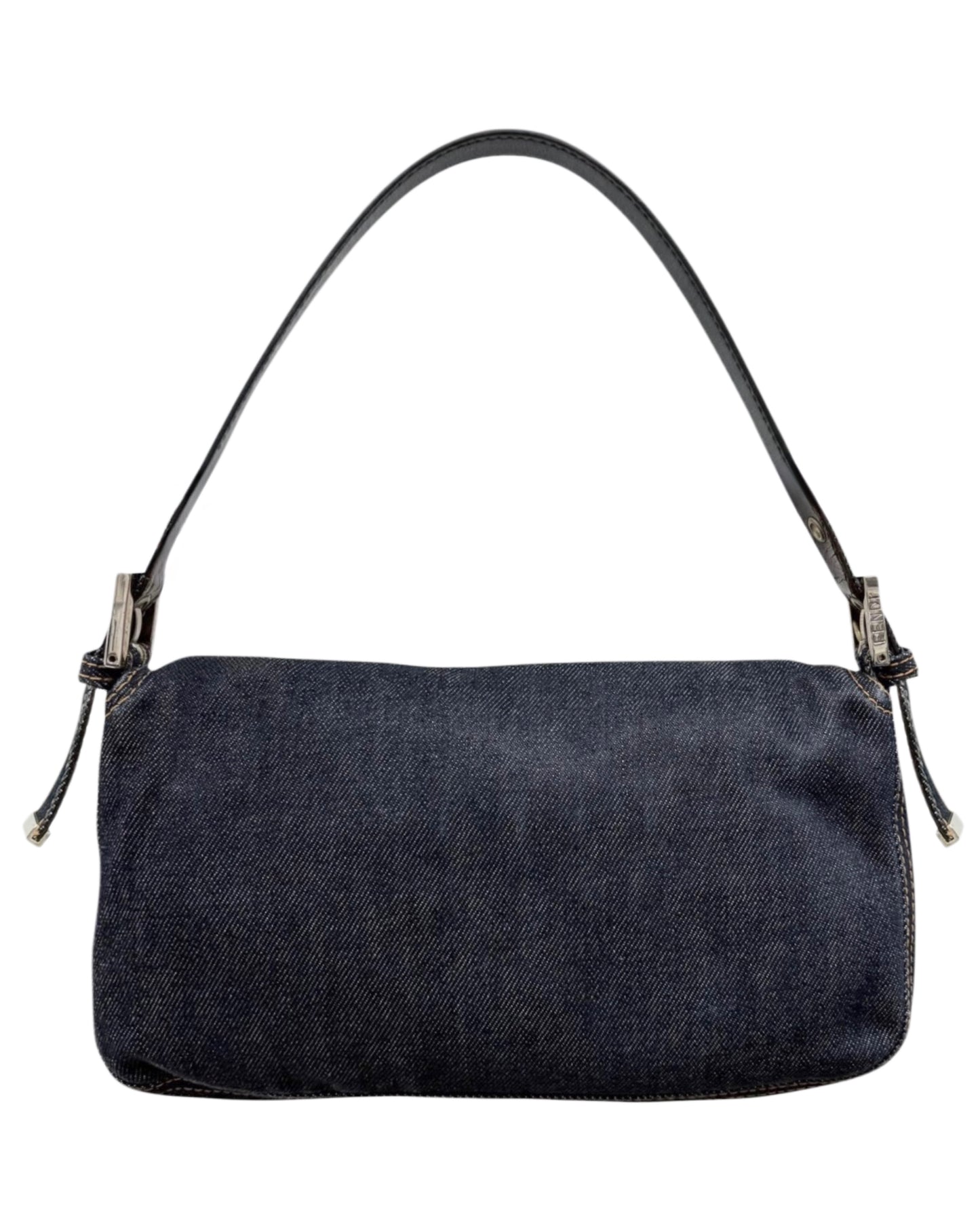 Fendi Vintage Blue Denim Classic Shoulder Baguette Bag