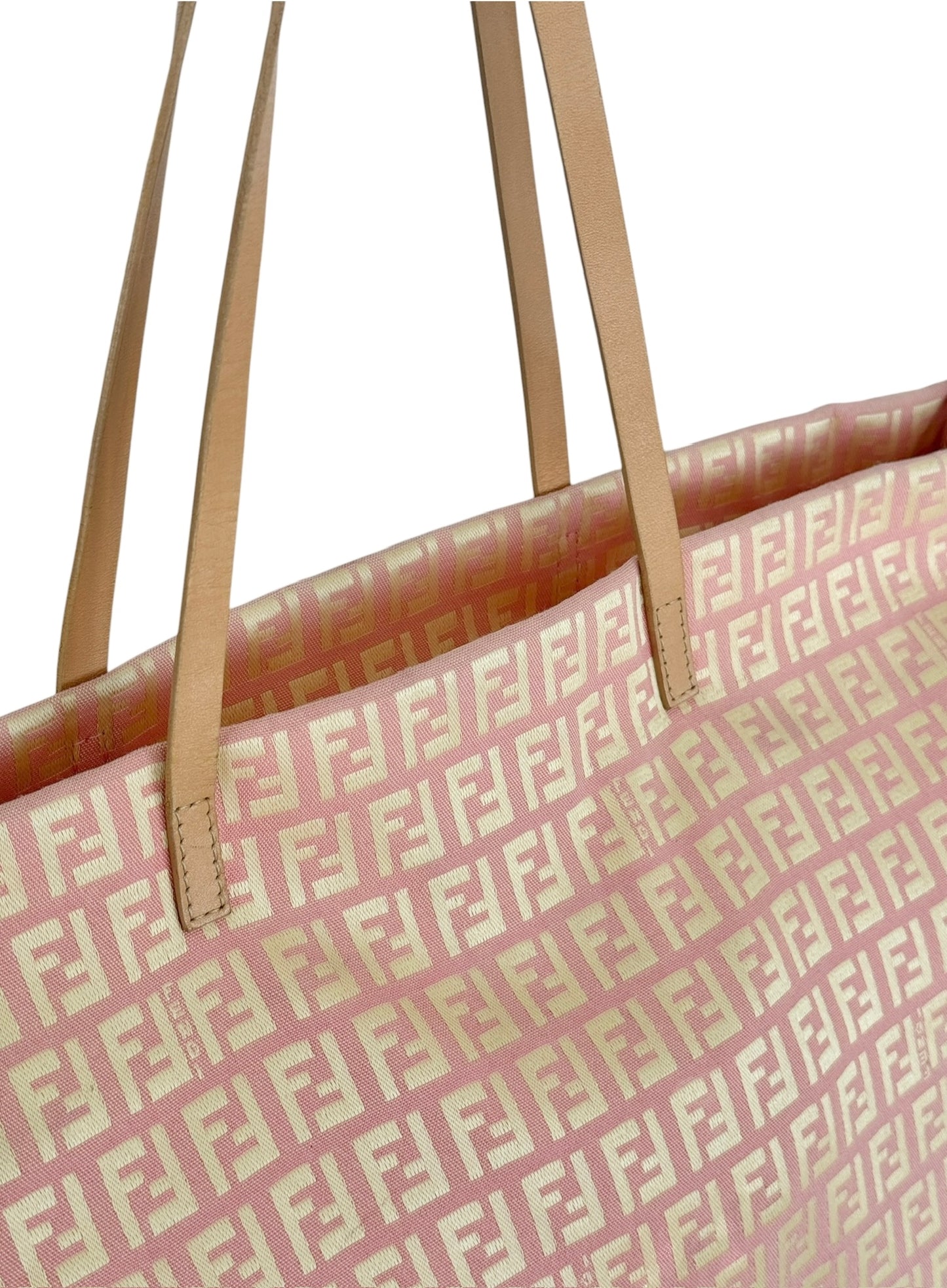 Fendi Vintage Pink and Yellow Zucchino Zucca Monogram Large Shoulder Tote Bag