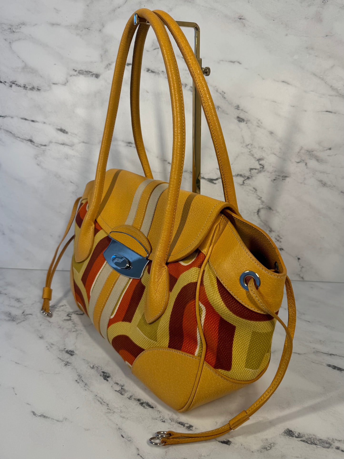 Prada Vintage Yellow Leather Geometric St. Soho Large Canapa Shoulder Bag