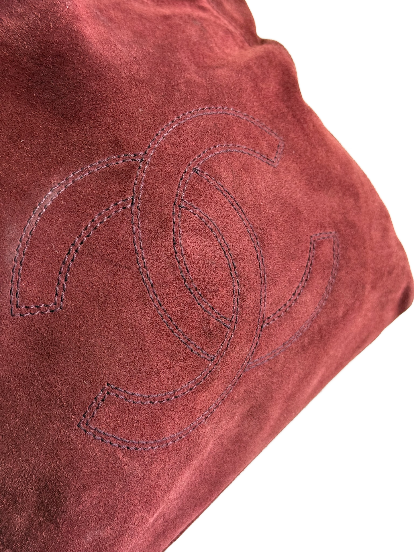 Chanel Vintage Burgundy Suede CC Logo Small Shoulder Tote Bag
