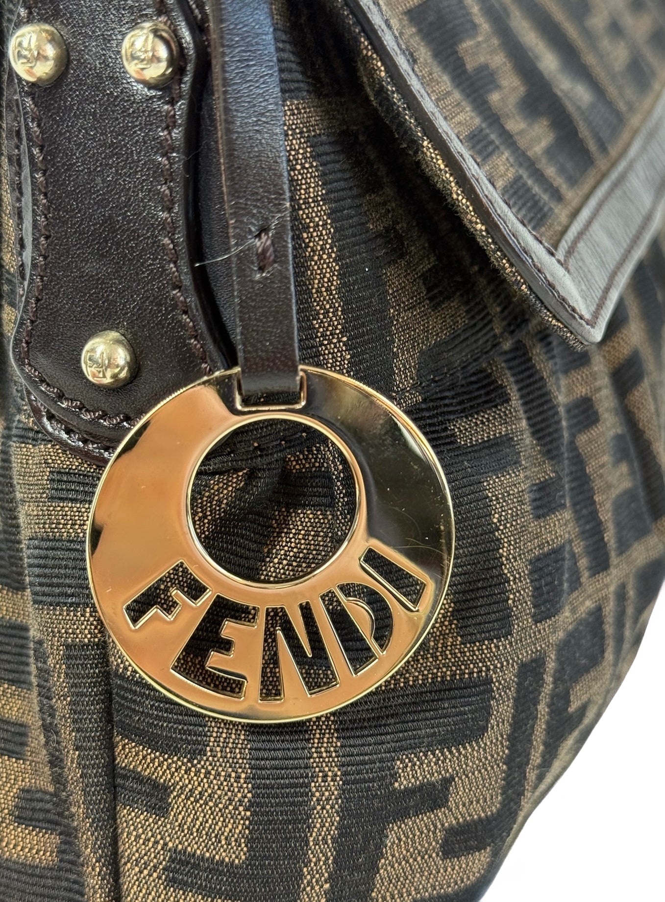 Fendi Vintage Brown Zucca Monogram Canvas Medium Chef Shoulder Bag
