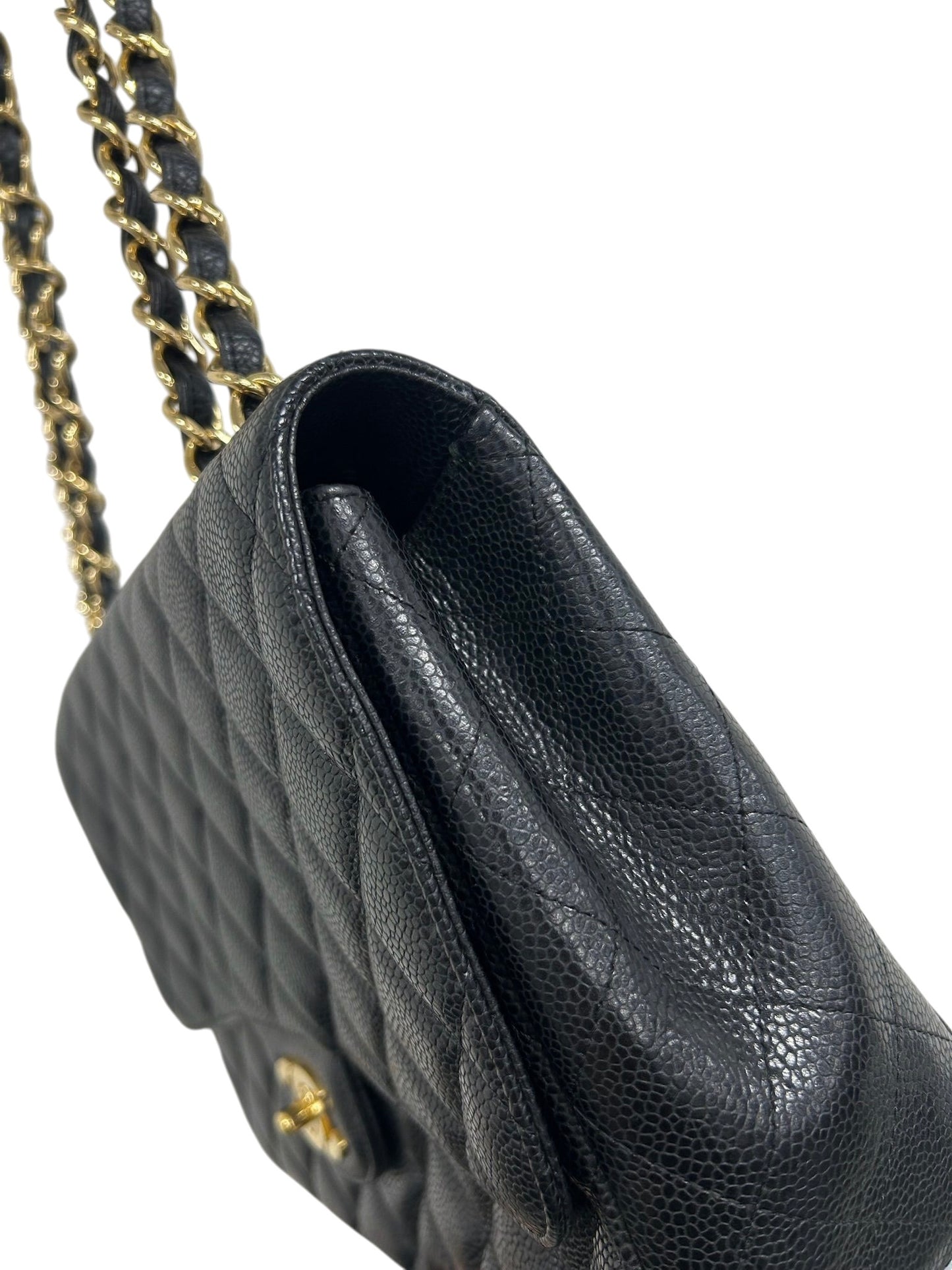 Chanel Black Quilted Caviar Jumbo Classic Single Flap Bag 