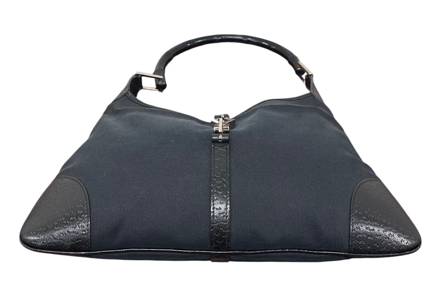 Gucci Vintage Black Canvas Leather Trim Bamboo Handle Small Jackie Shoulder Bag