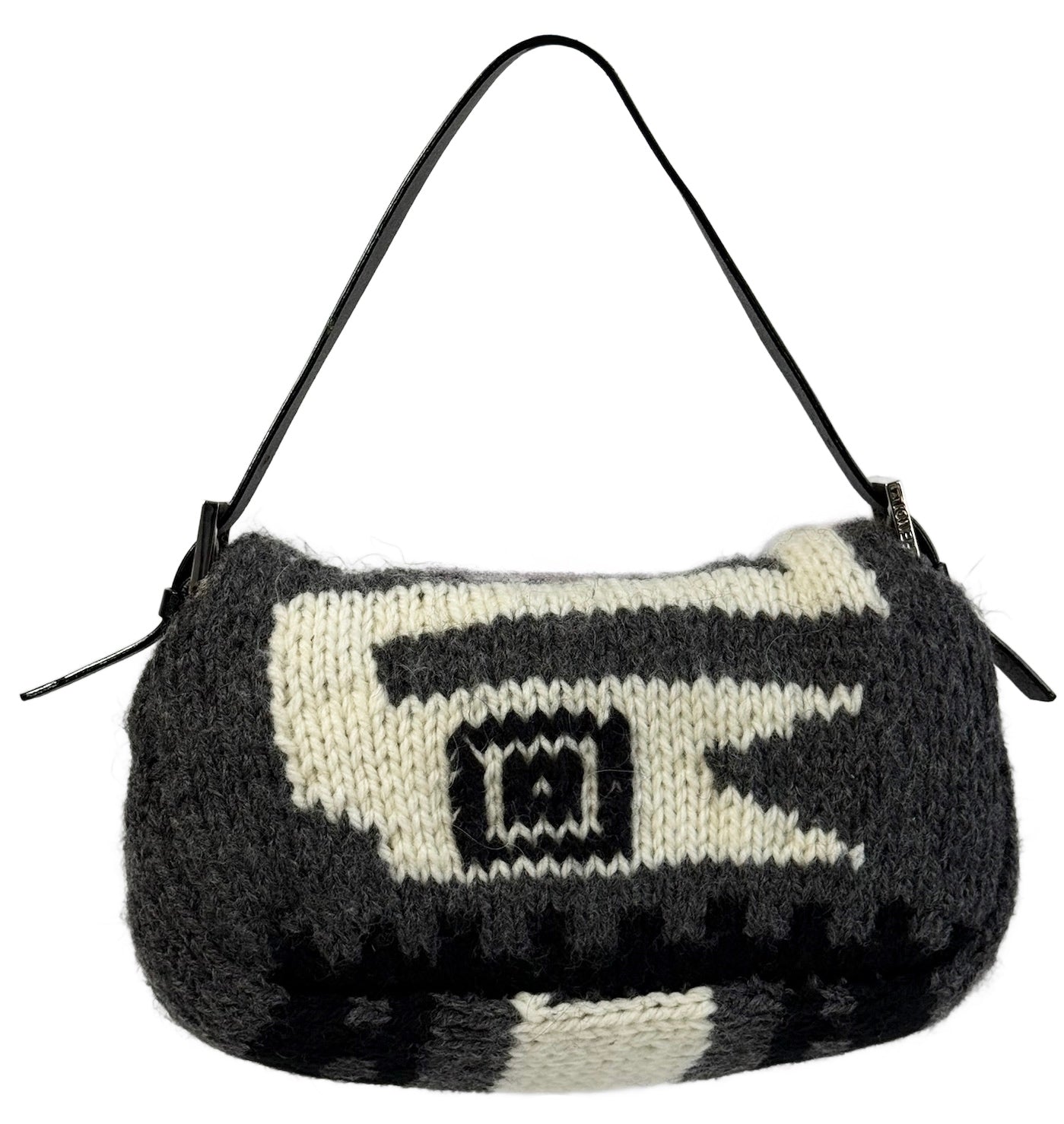 Fendi Vintage Gray Black Ivory Wool Knit Baguette