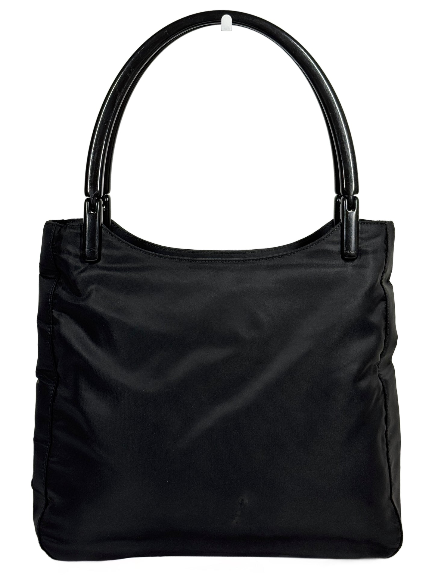 Prada Vintage Black Nylon Acrylic Handle Shoulder Tote Bag