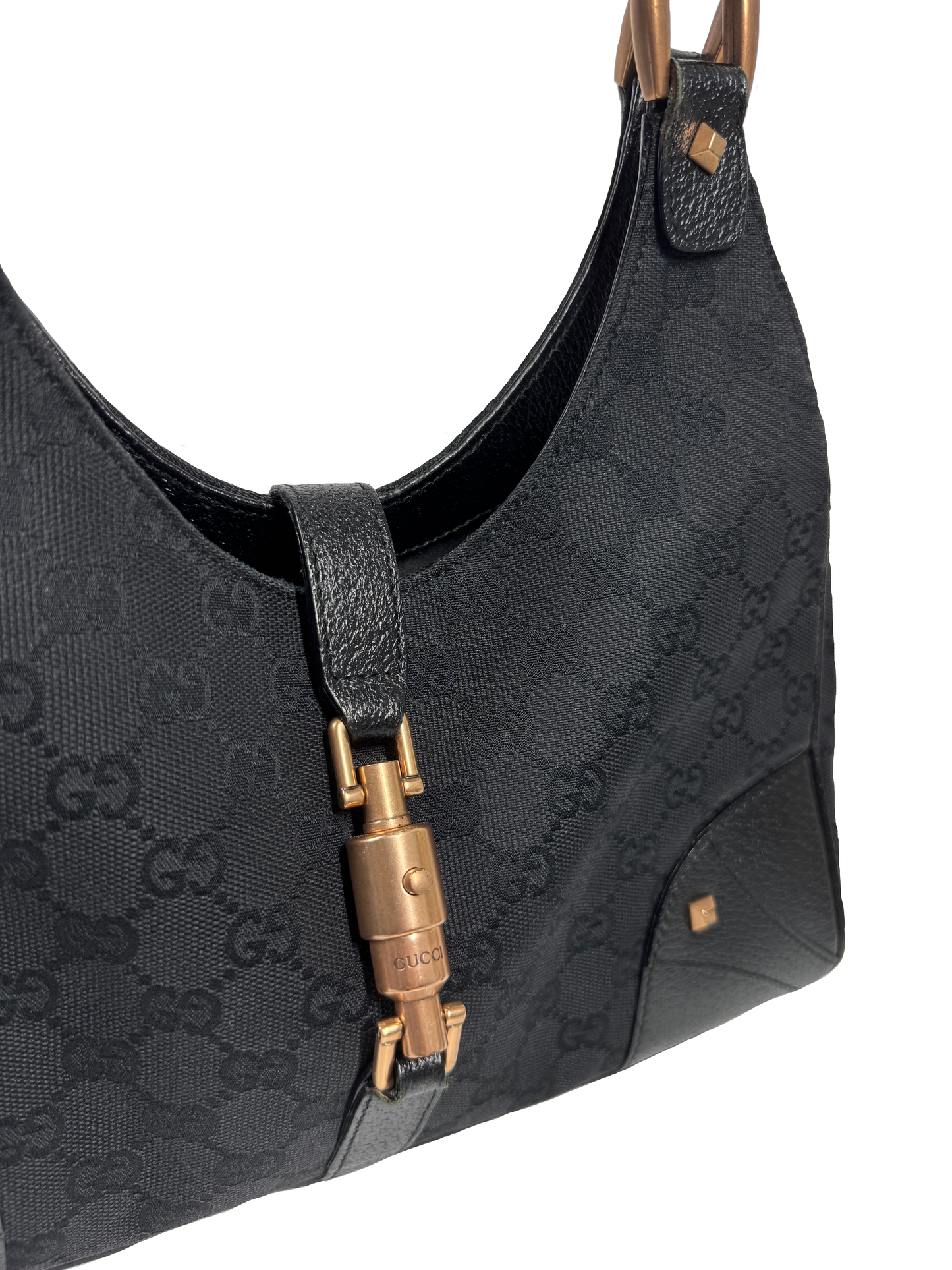 Gucci Black GG Monogram Studded Jackie Shoulder Bag