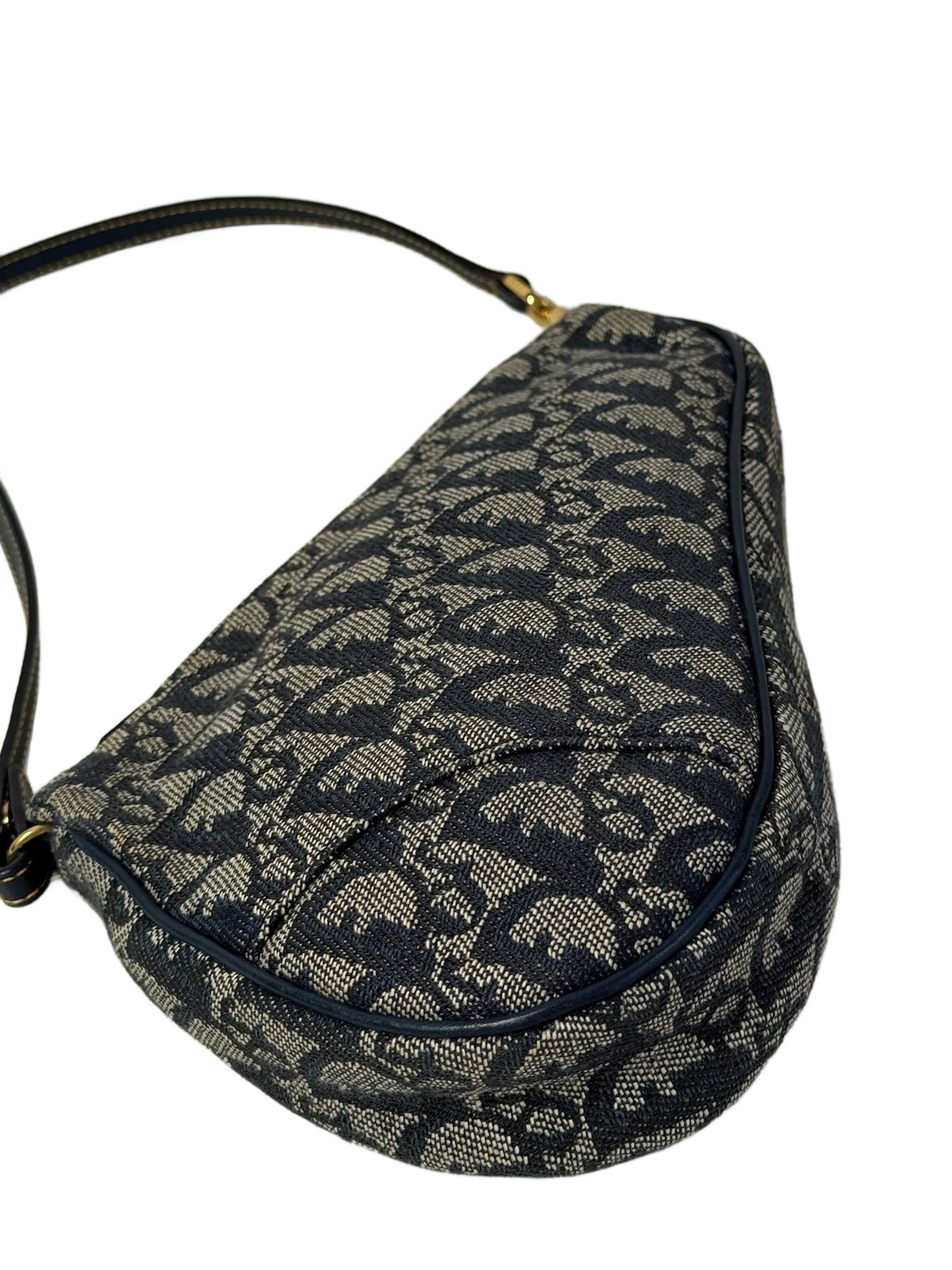 Dior Vintage 2001 Navy Blue Trotter Monogram Mini Saddle Pochette Shoulder Bag