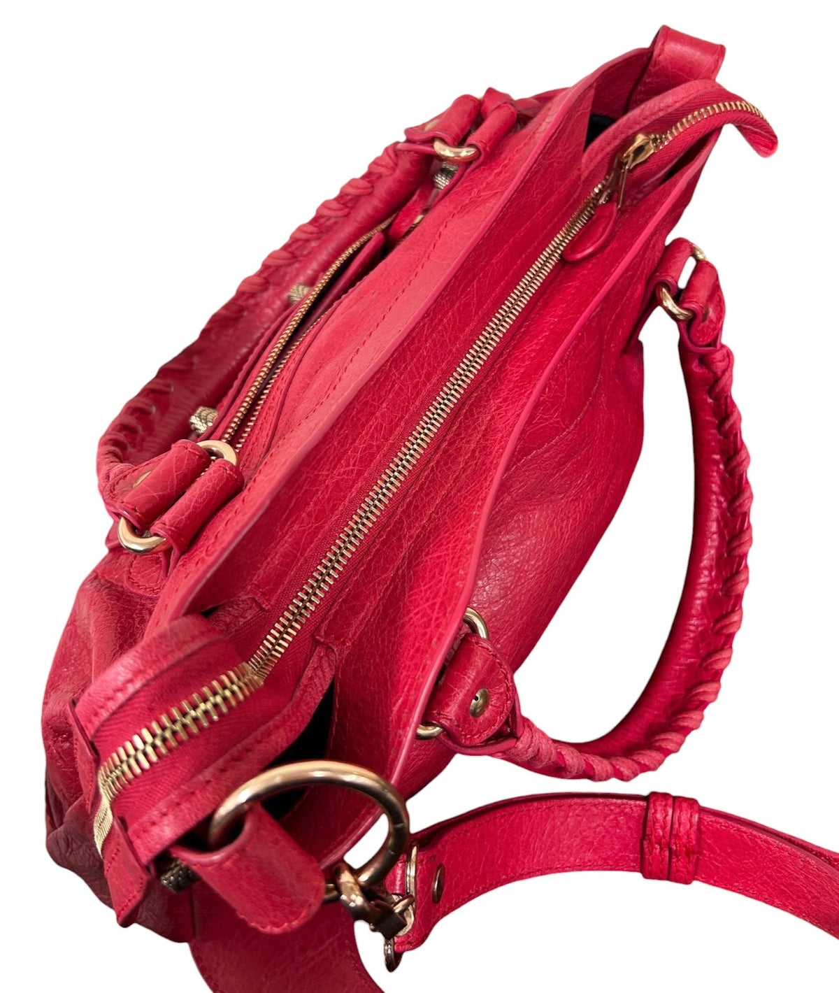 Balenciaga Vintage Red Leather Small Motocross Two-Way City Bag
