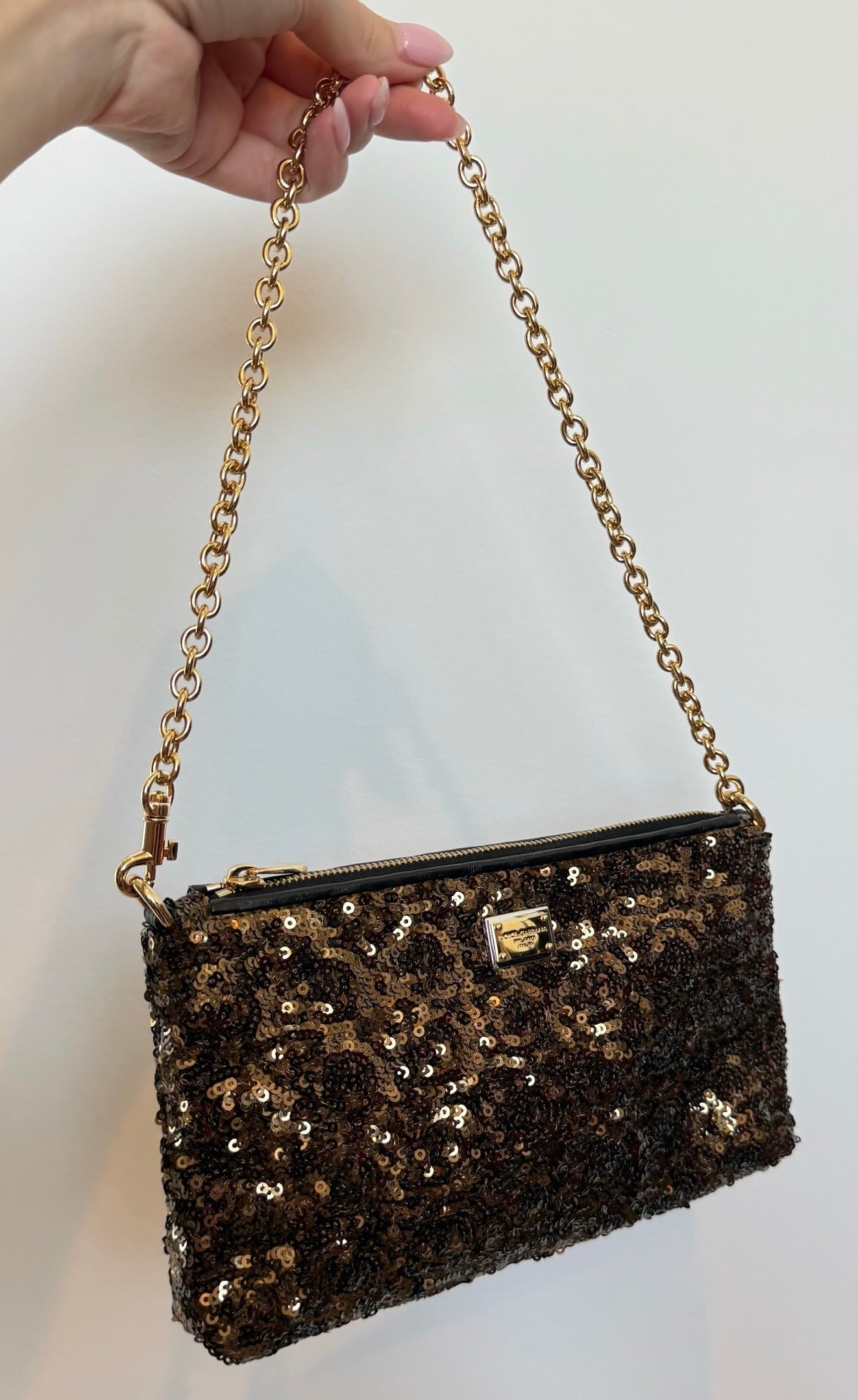 Dolce & Gabbana Vintage Bronze Sequin Gold Chain Small Pochette Shoulder Bag