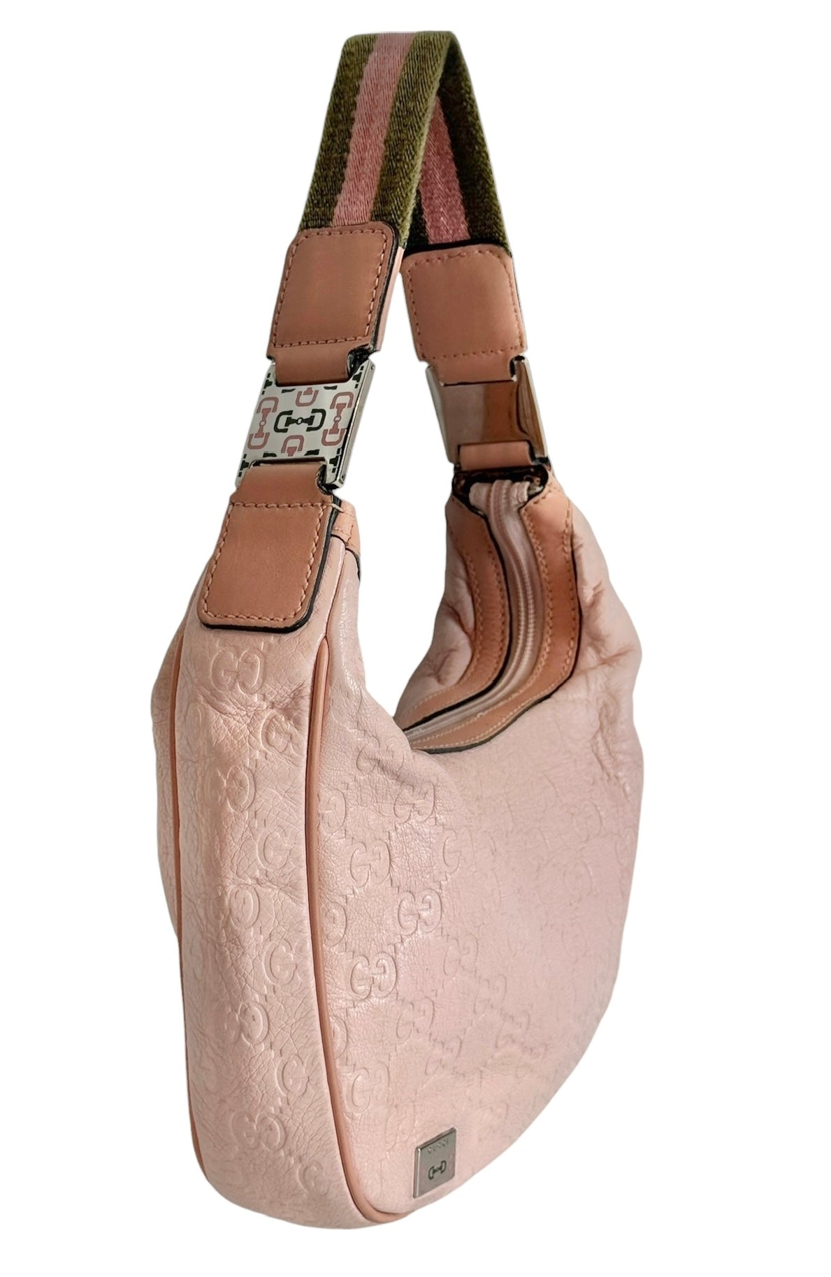 Gucci Vintage Light Pink GG Monogram Embossed Leather Small Shoulder Bag