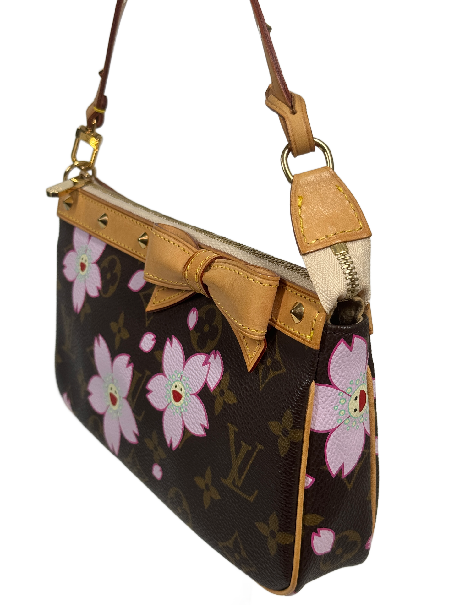 Louis Vuitton Vintage 2003 Takashi Murakami Brown Cherry Blossom Monogram Pochette Accessoires