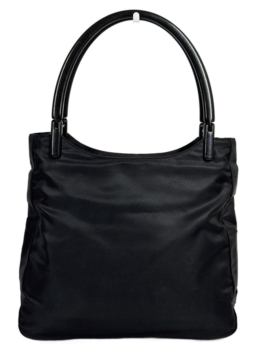 Prada Vintage Black Nylon Acrylic Handle Shoulder Tote Bag