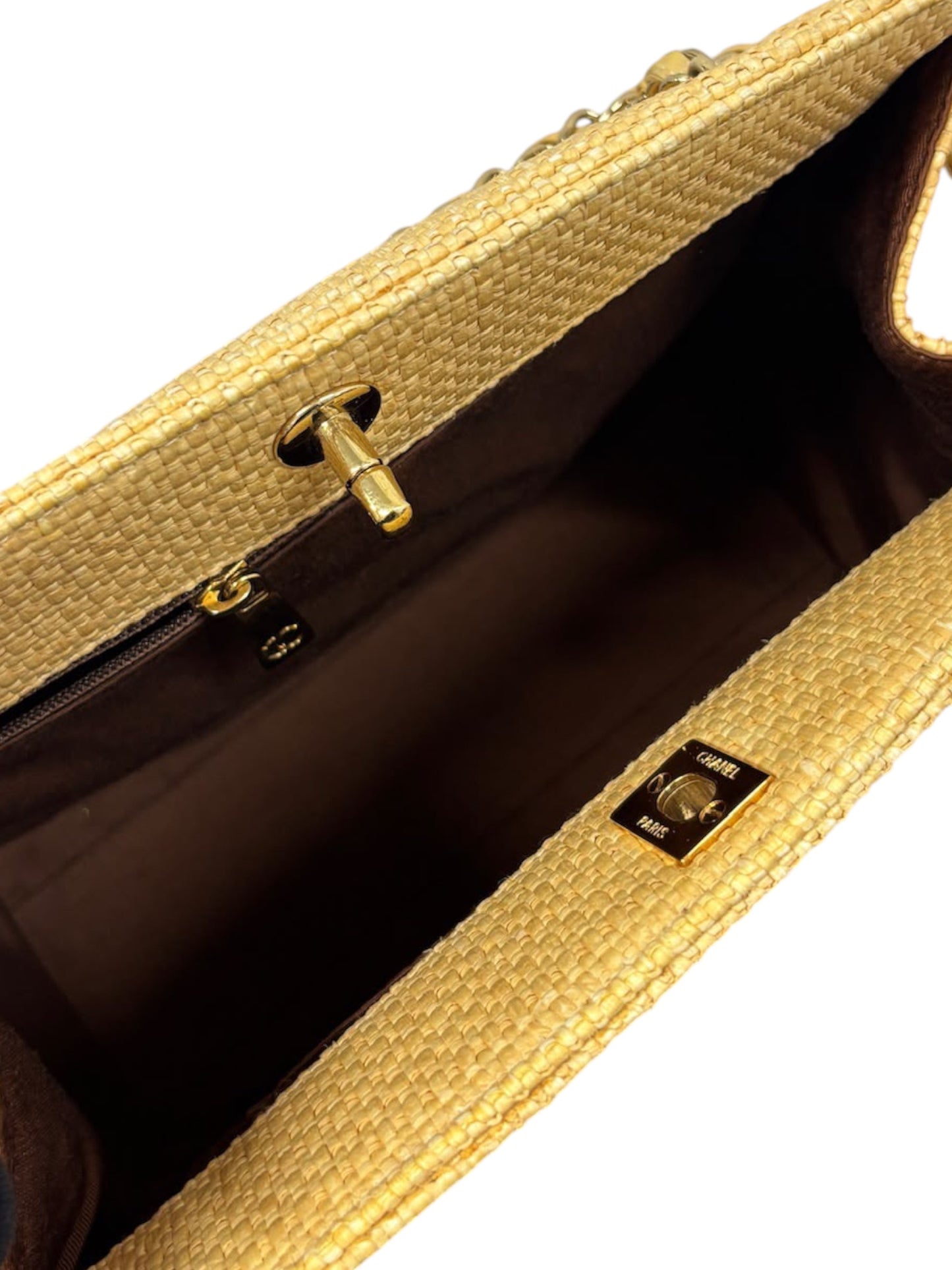 Chanel Vintage 2000 Beige Raffia Turnlock Shoulder Tote Bag with 24K Gold Plated Hardware 