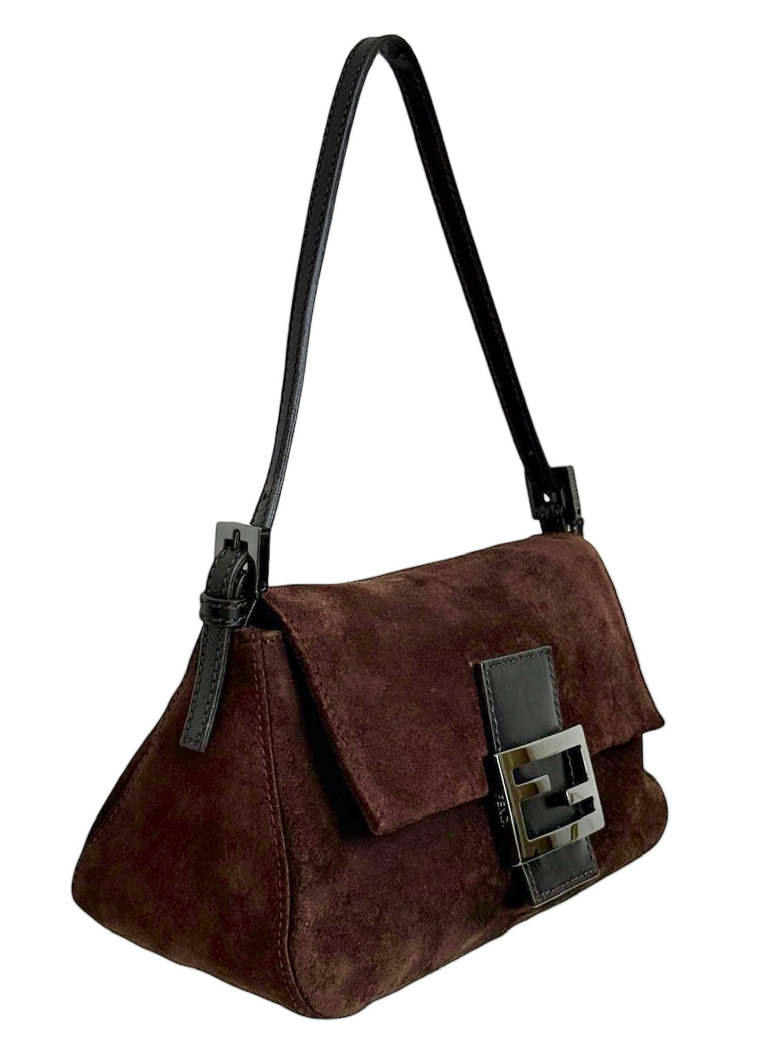 Fendi Vintage Brown Suede Mini Mamma Shoulder Baguette Bag