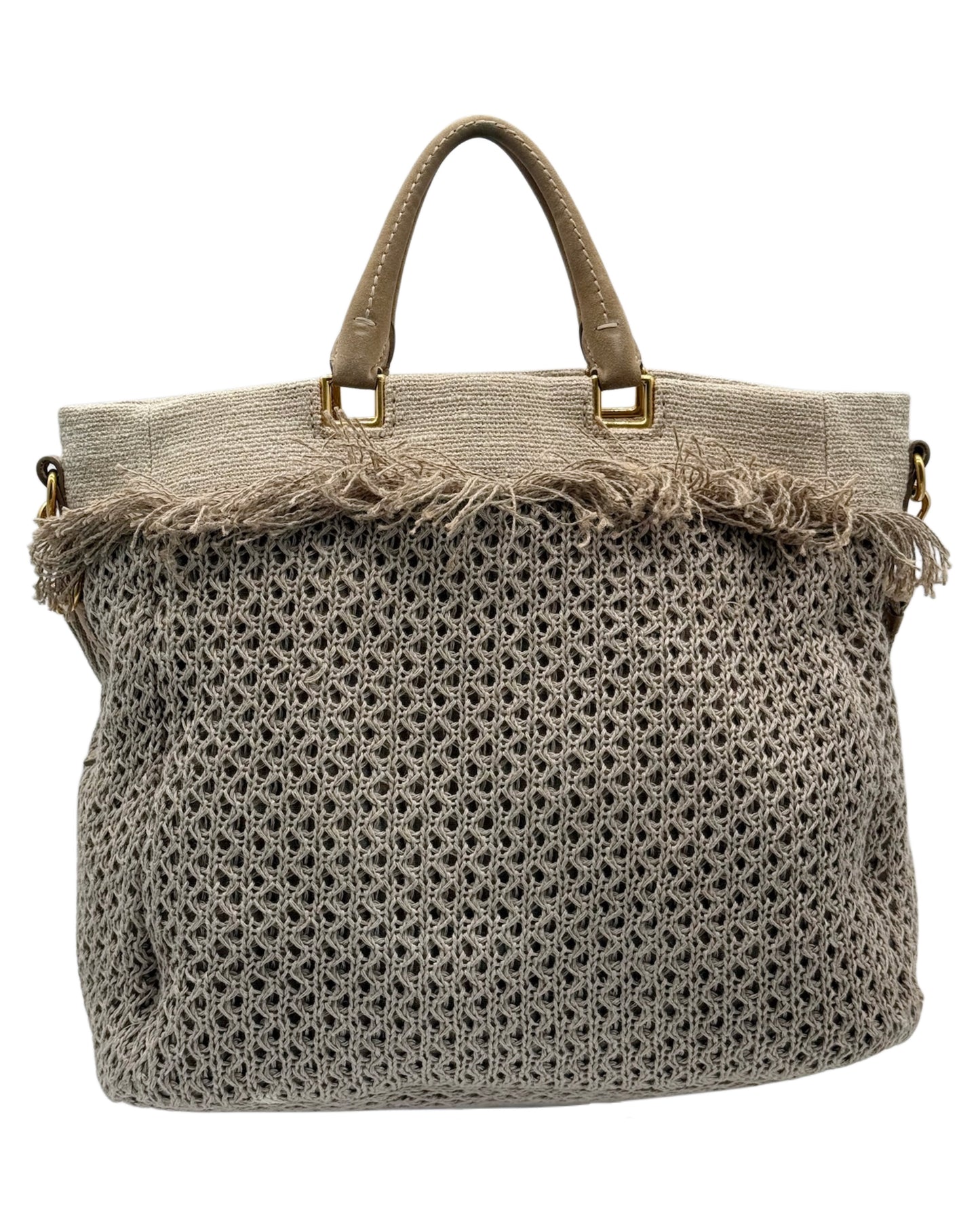 Prada Vintage Beige Taupe Raffia XL Two-Way Beach Tote