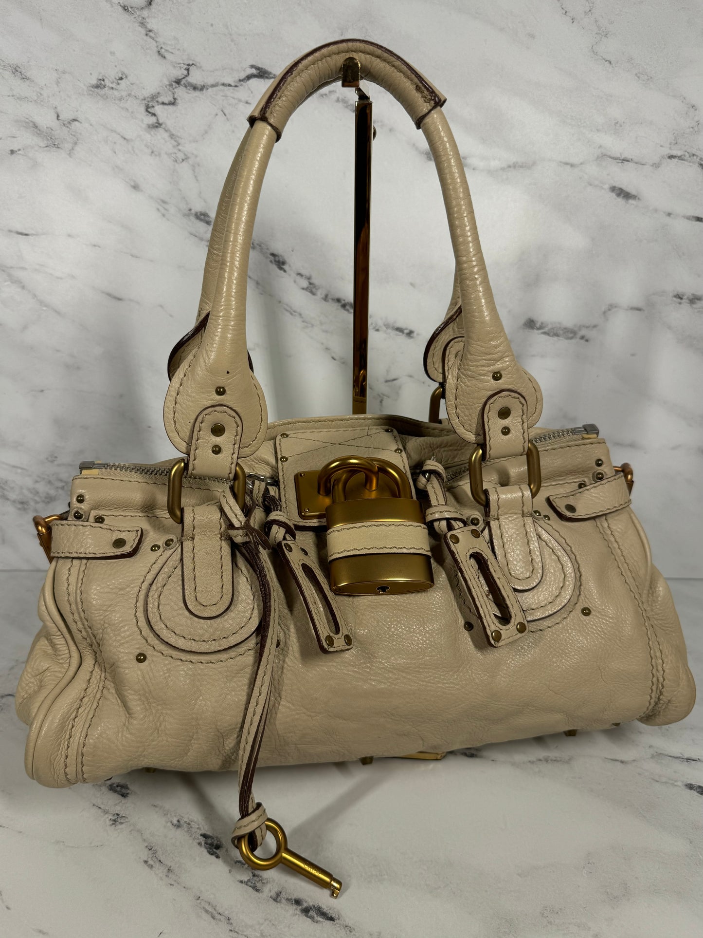 Chloé Vintage Beige Leather Paddington Shoulder Bag